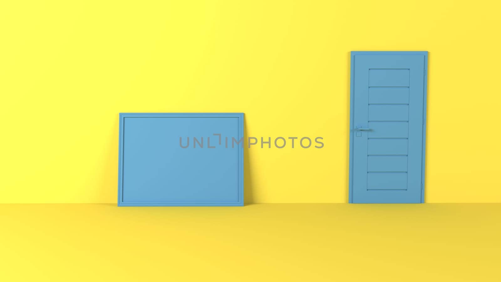 Render of 3D Blank Picture Frames on Empty Wall