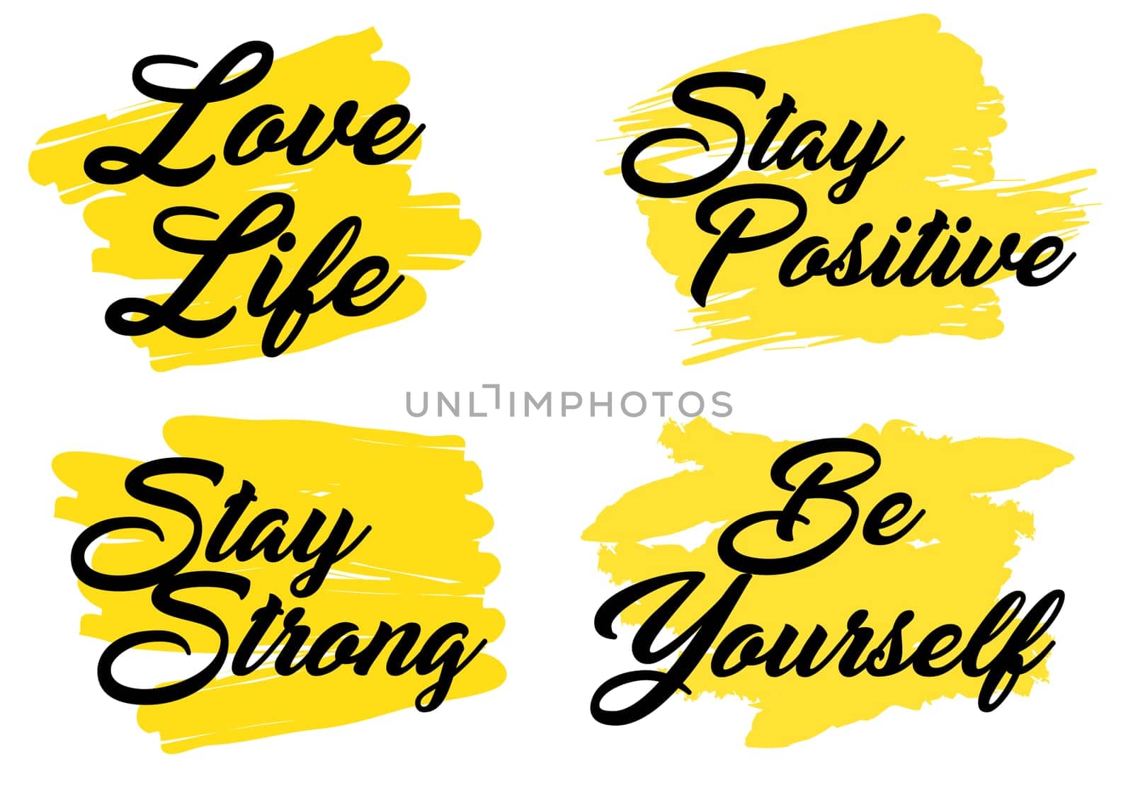 Collection of positive quotes on brush stroke backgrounds