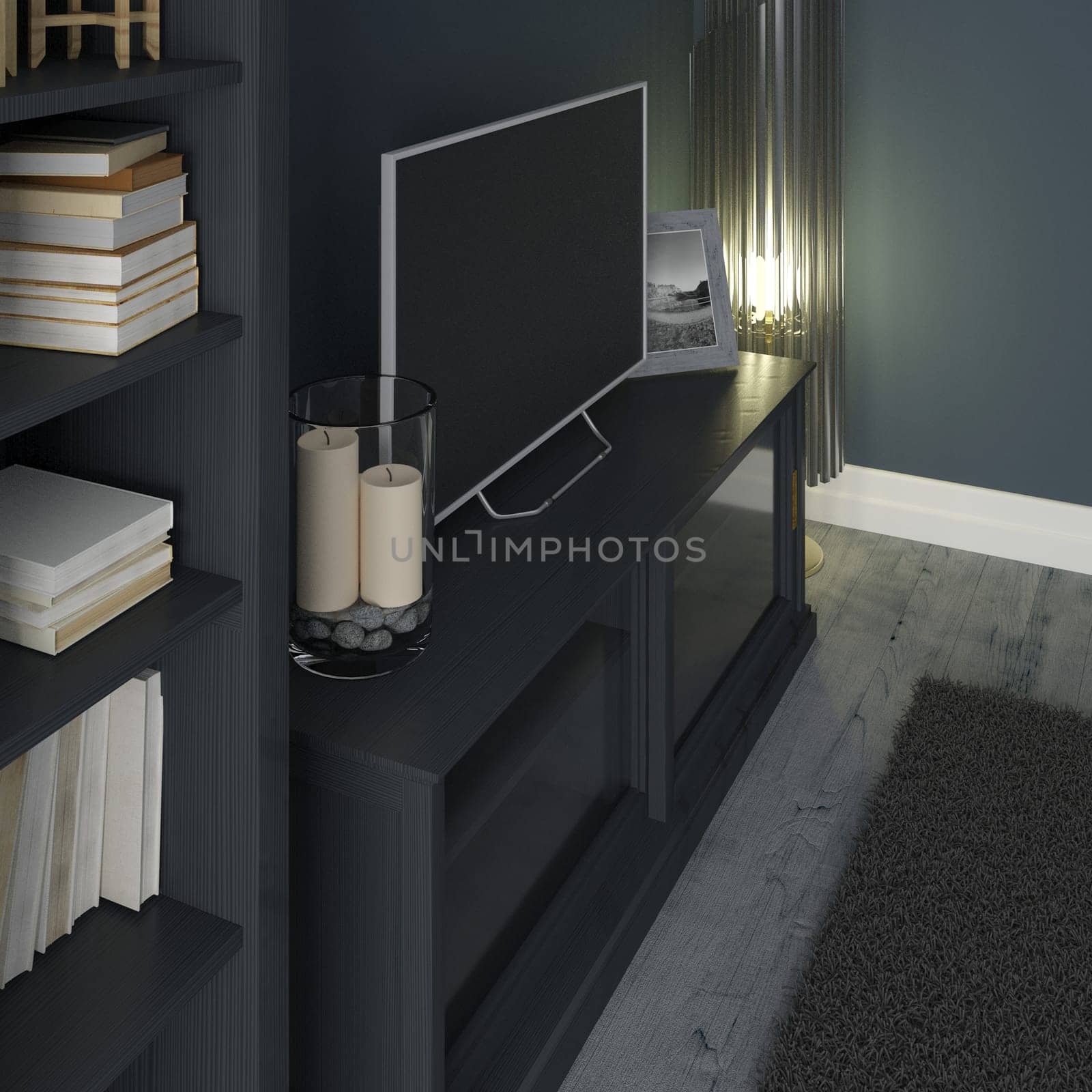 Render of 3D contemporary Living Room Interior and modern furniture