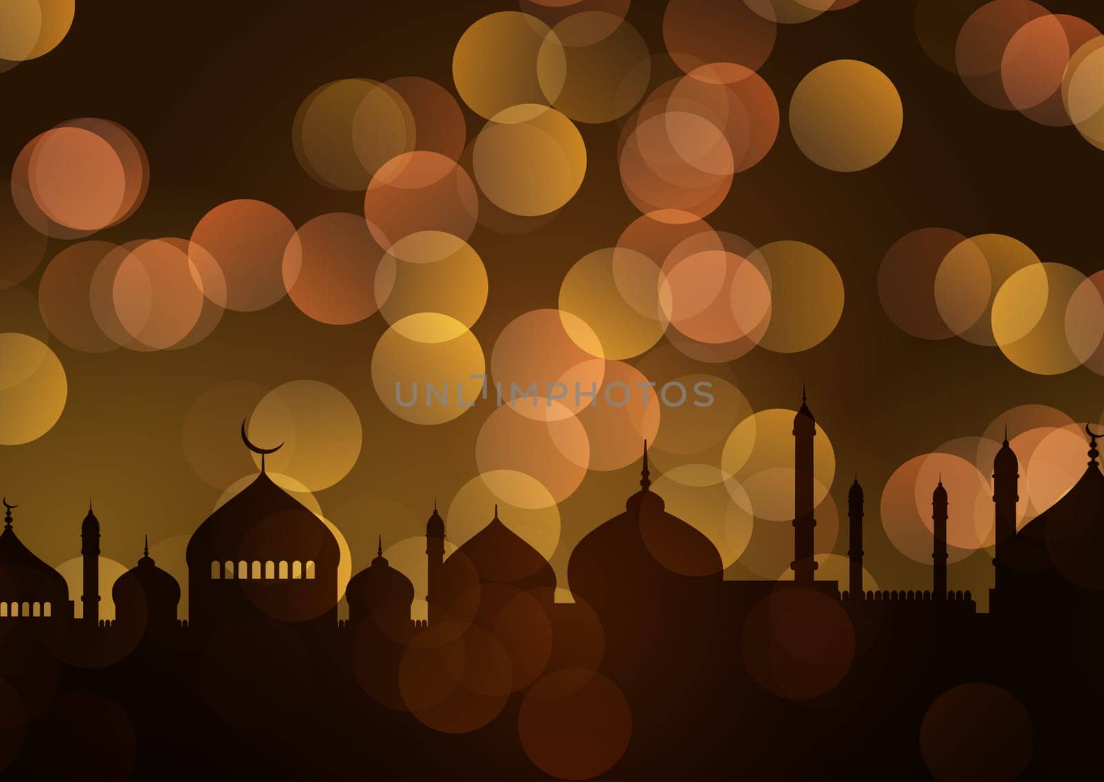 Ramadan Kareem background with gold bokeh lights