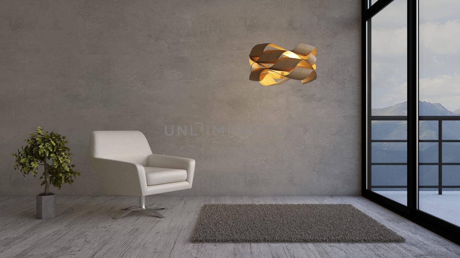 Render of 3D contemporary Living Room Interior and modern furniture