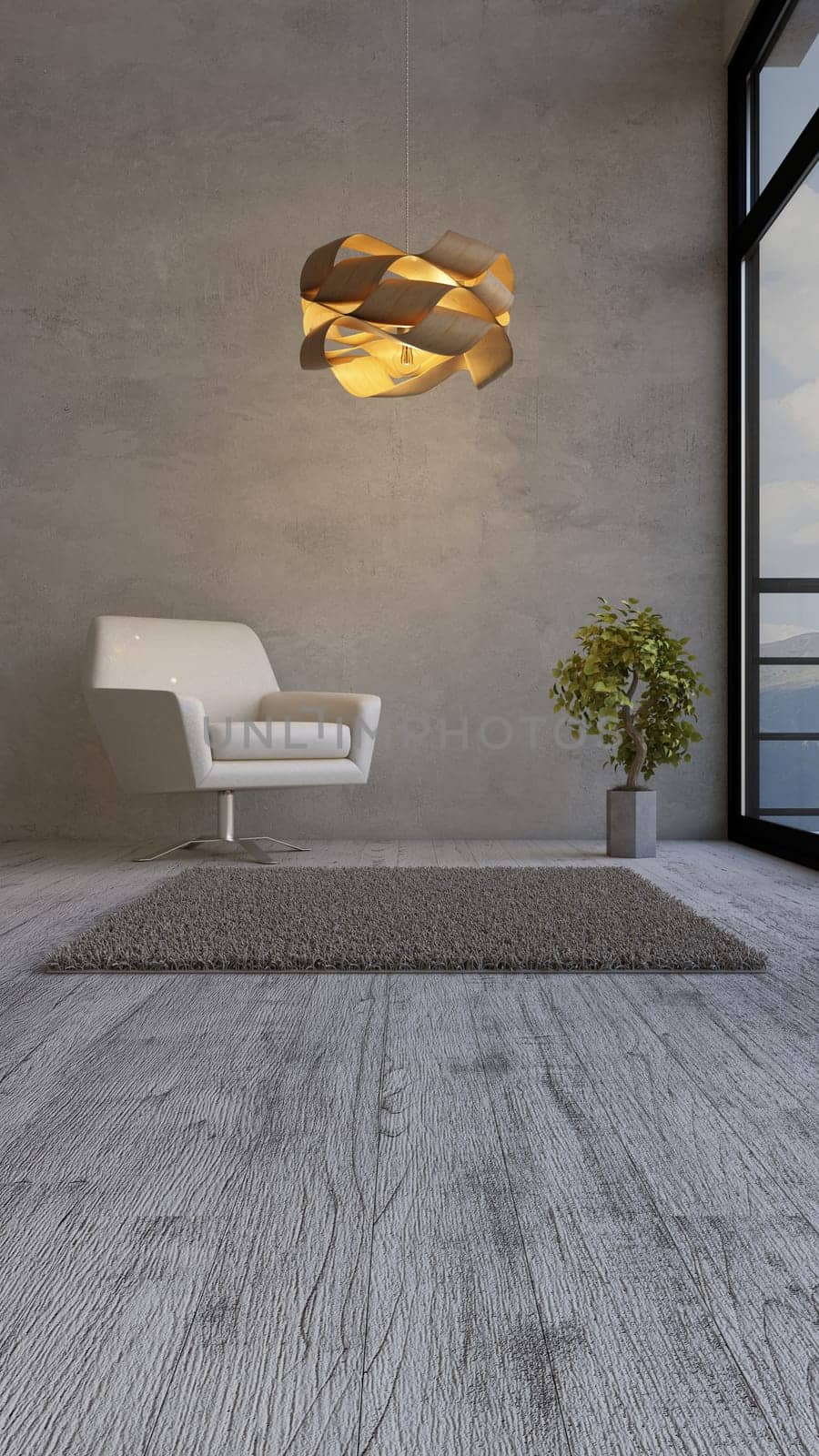 Render of 3D contemporary Living Room Interior and modern furniture