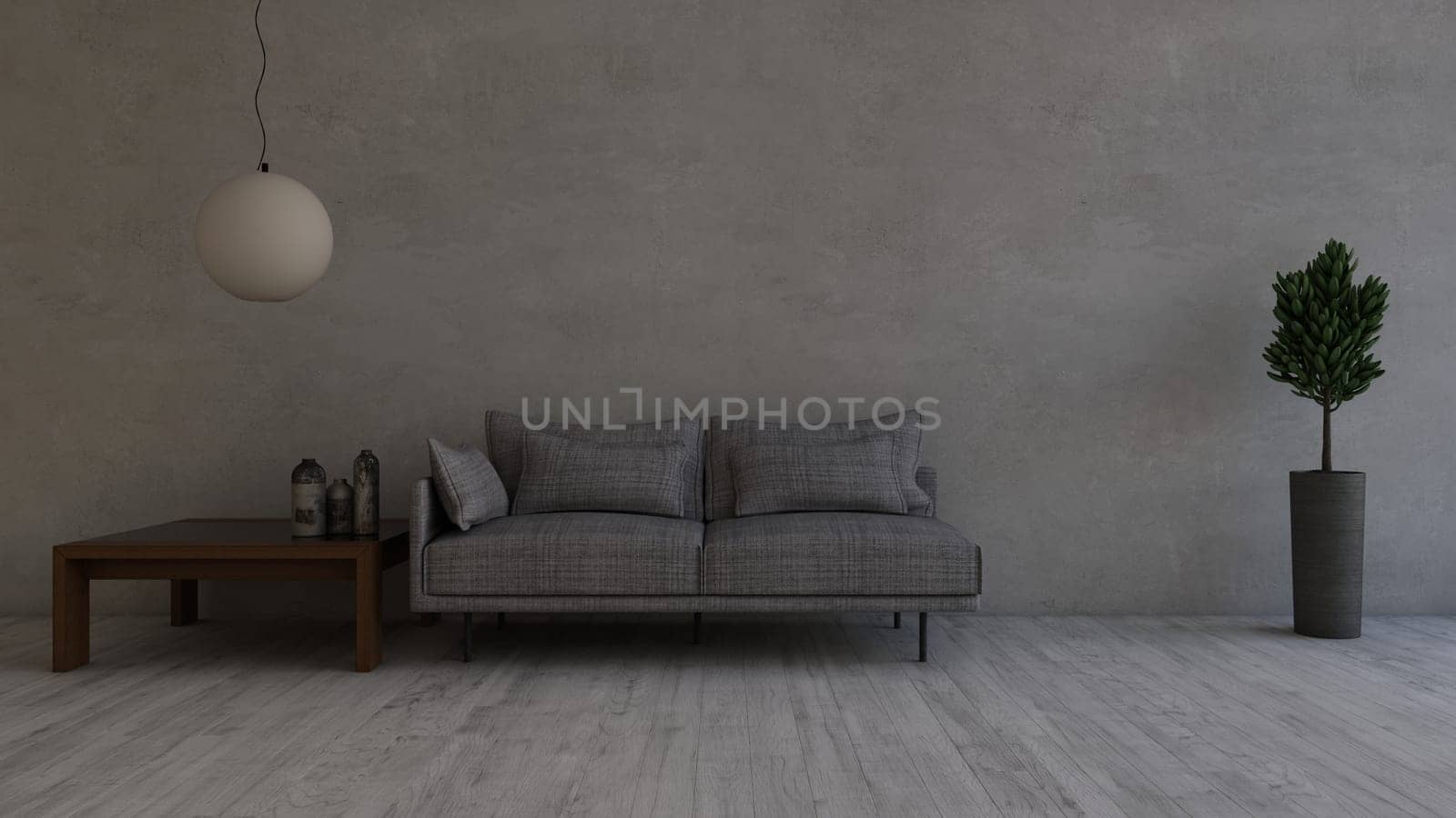 Render of 3D contemporary Living Room Interior and modern furniture