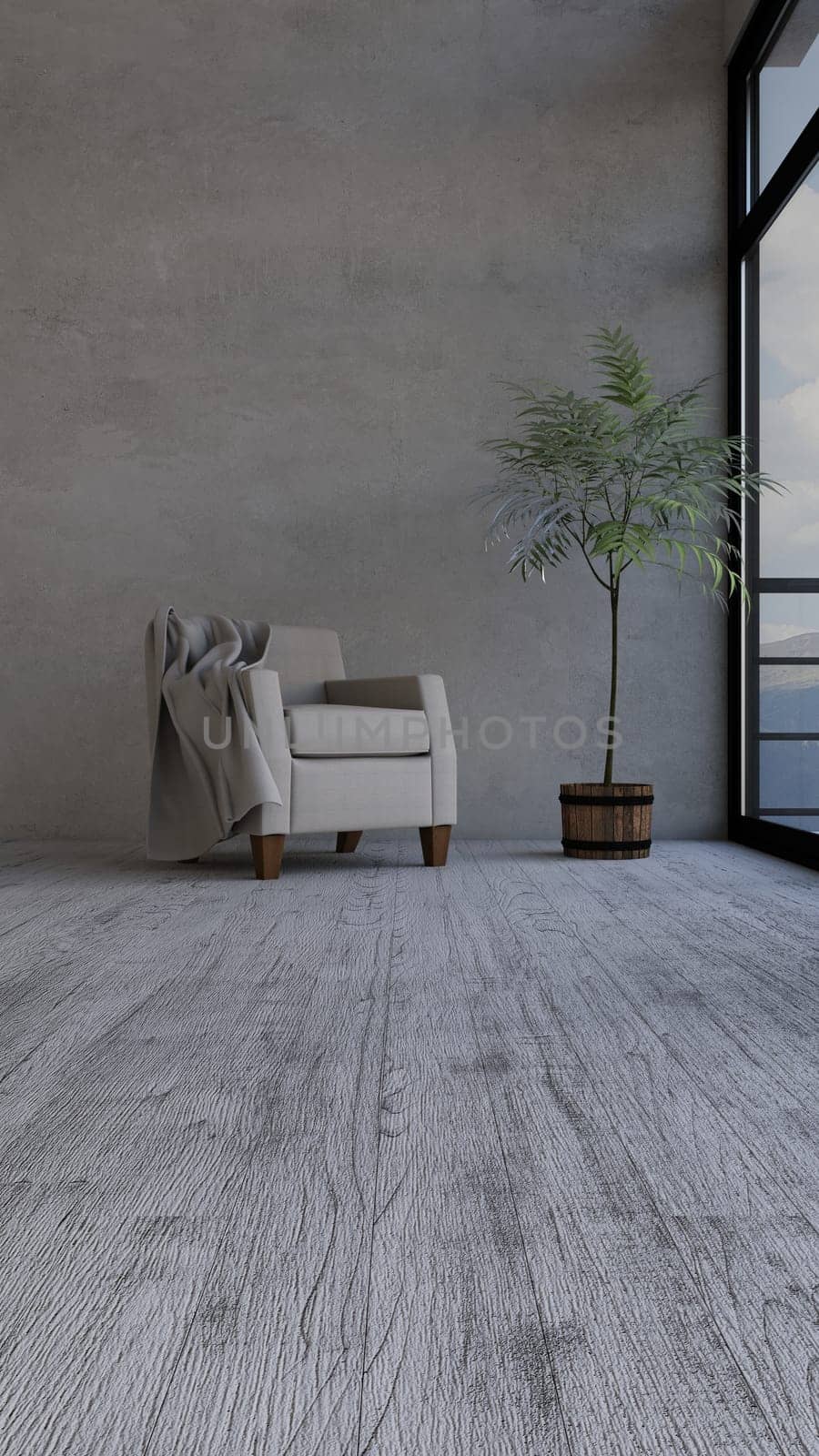 Render of 3D contemporary Living Room Interior and modern furniture