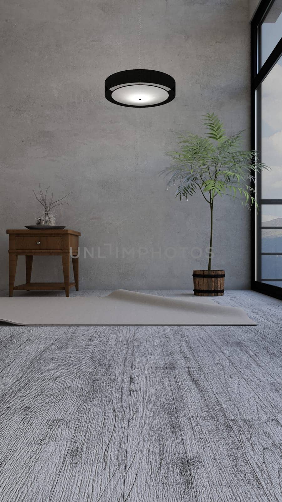 Render of 3D contemporary Living Room Interior and modern furniture
