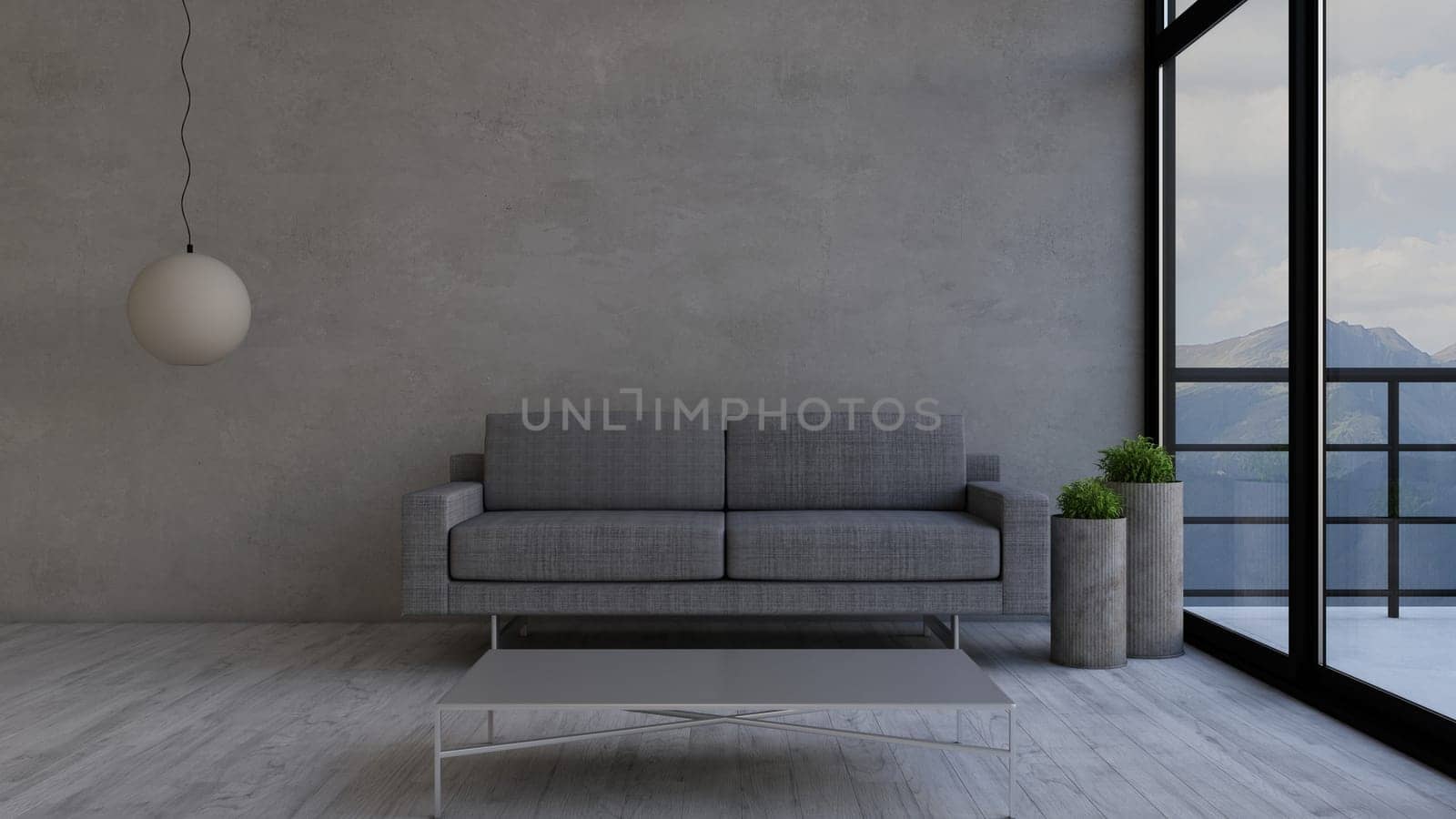 Render of 3D contemporary Living Room Interior and modern furniture