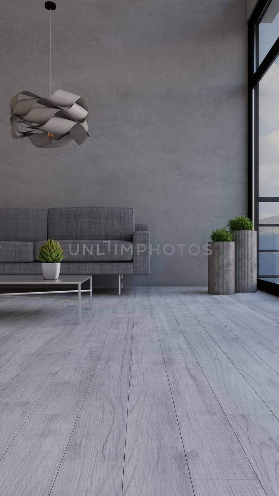 Render of 3D contemporary Living Room Interior and modern furniture