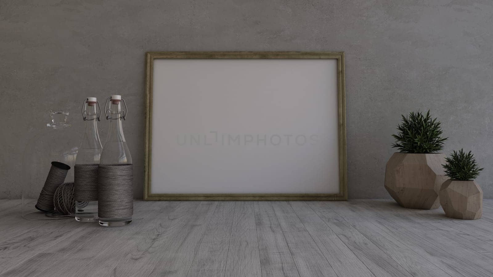 Render of 3D Contemporary Empty Room and picture frame