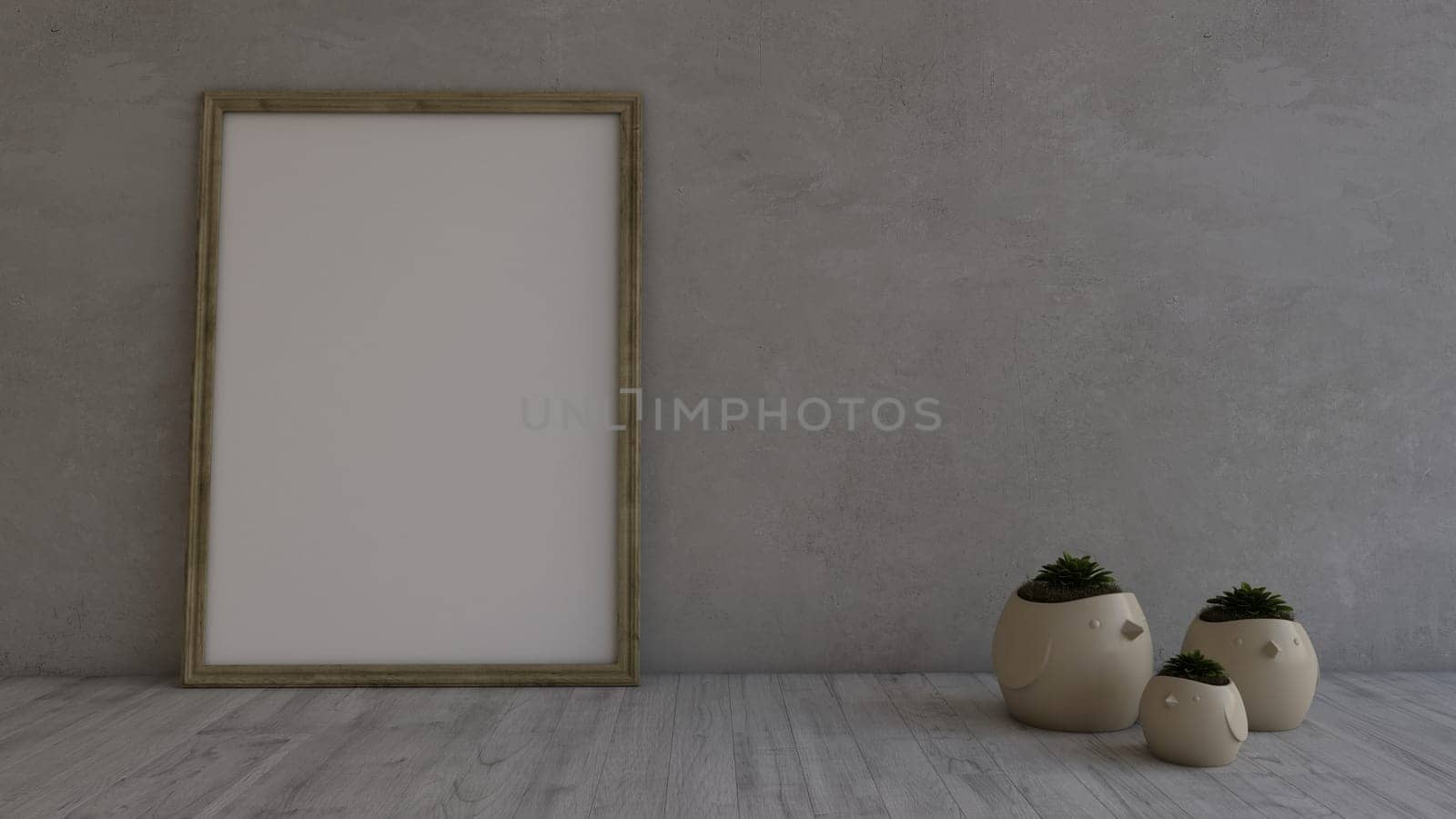 Render of 3D Contemporary Empty Room and picture frame