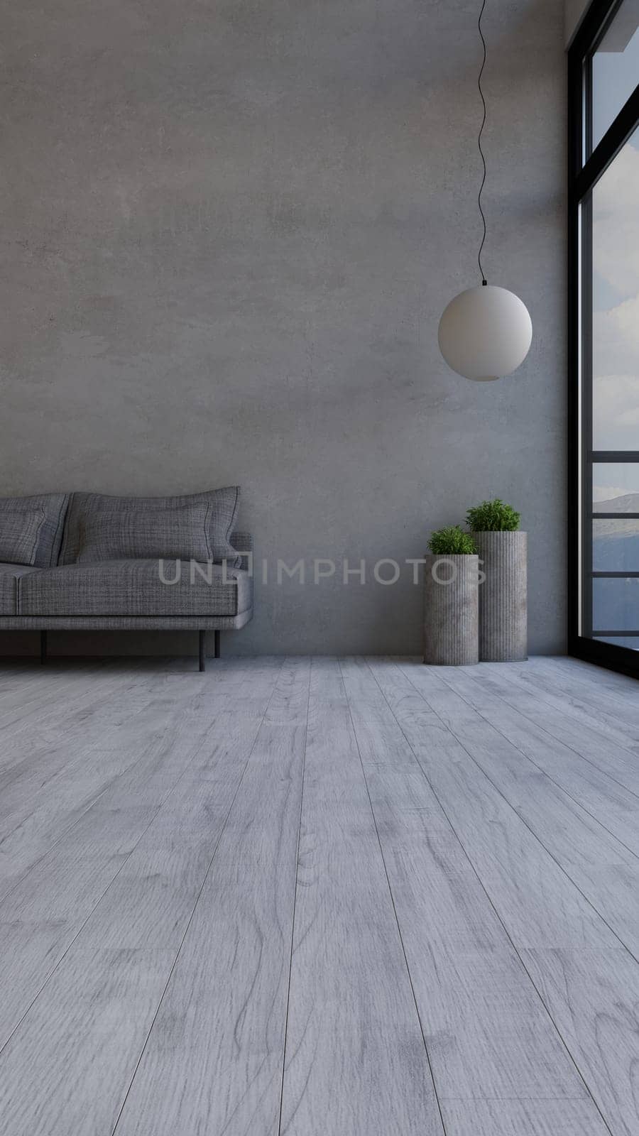 Render of 3D contemporary Living Room Interior and modern furniture