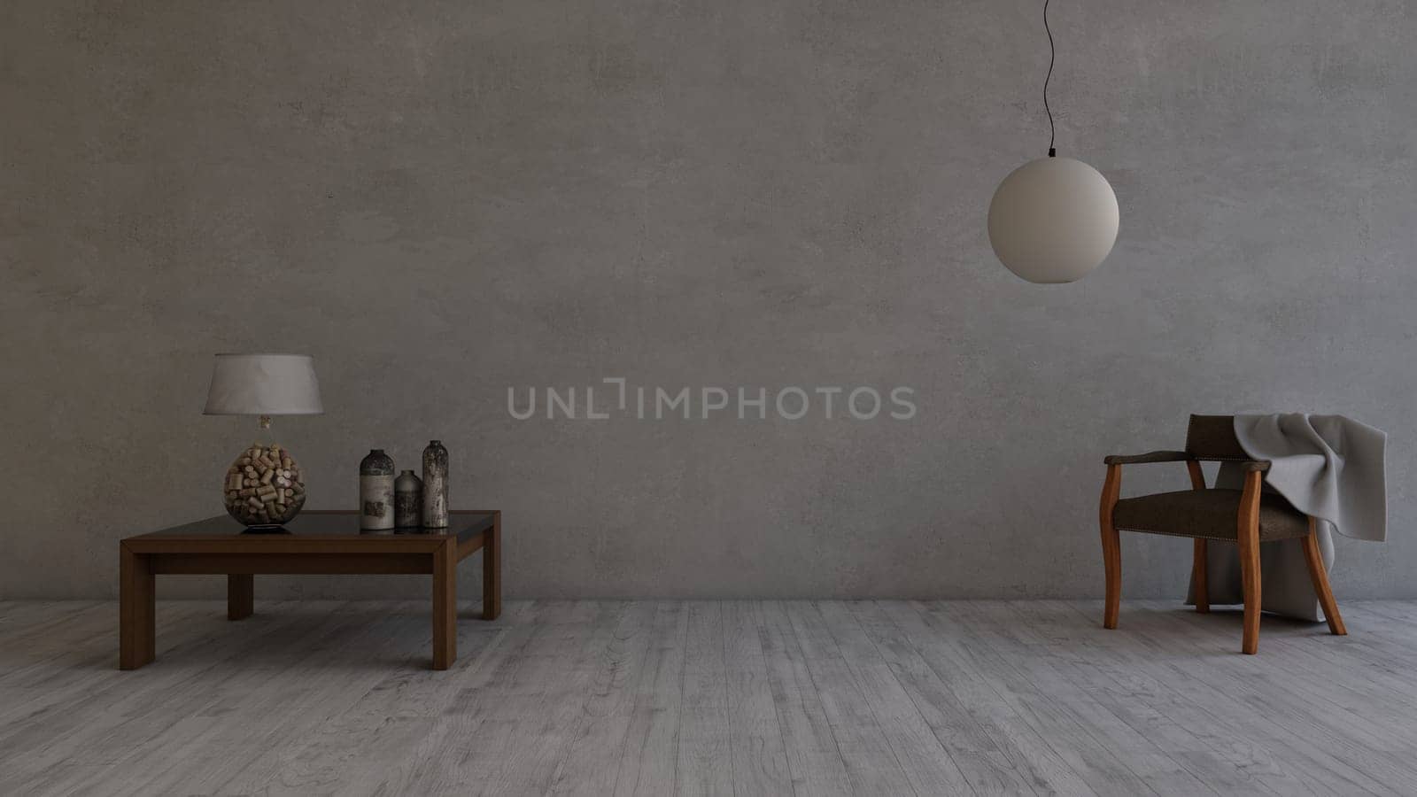Render of 3D contemporary Living Room Interior and modern furniture