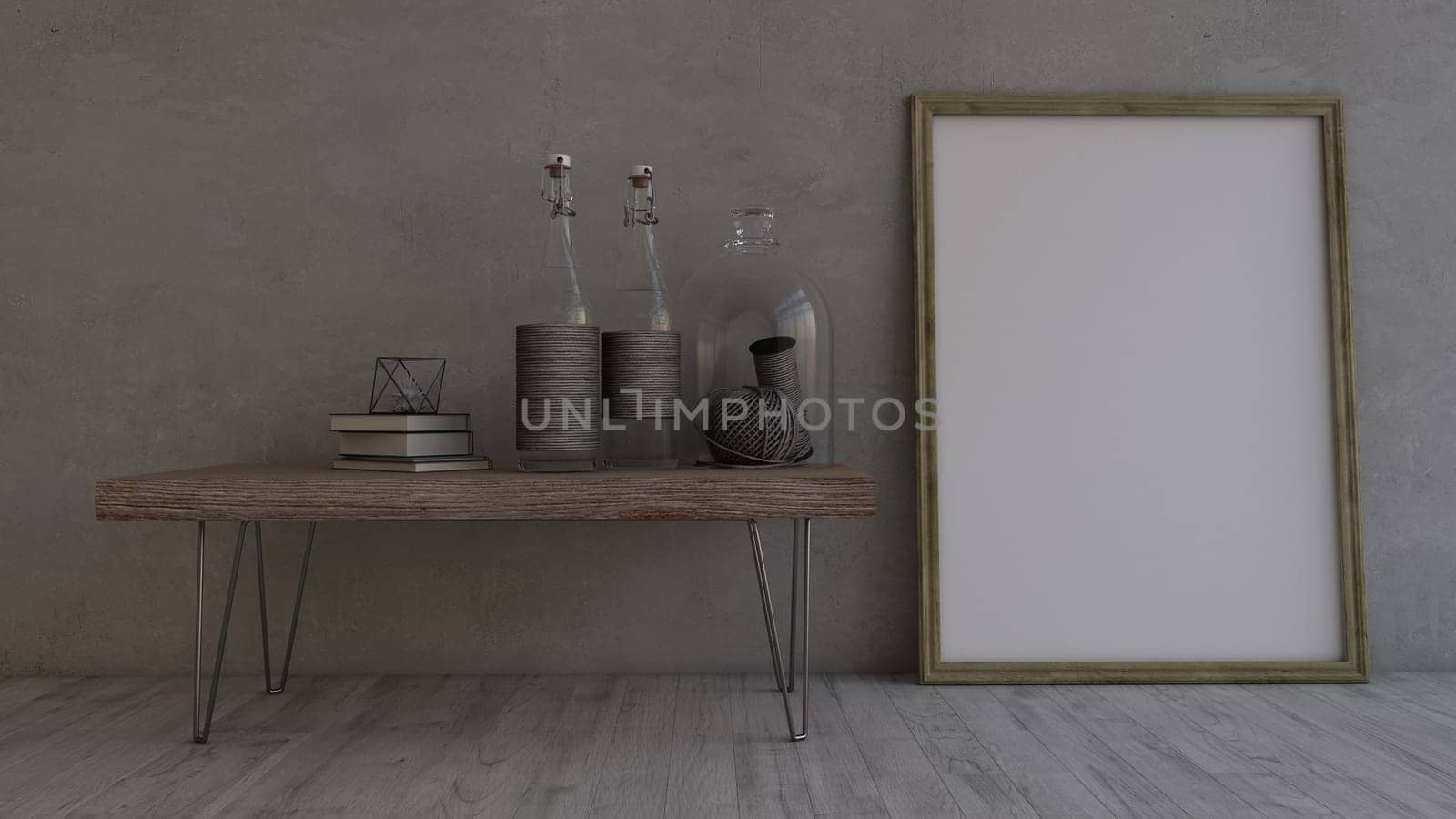 Render of 3D Contemporary Empty Room and picture frame