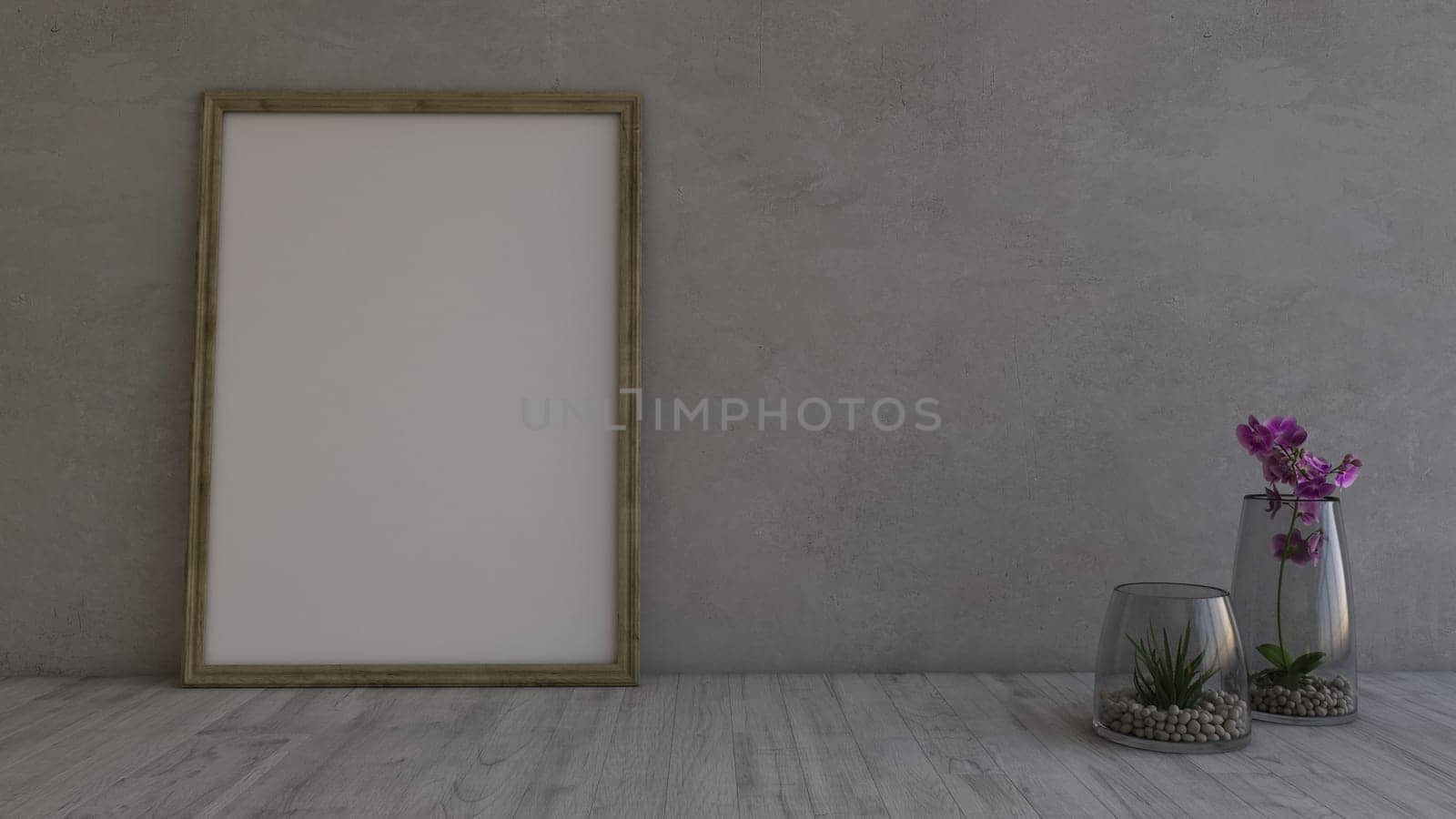 Render of 3D Contemporary Empty Room and picture frame