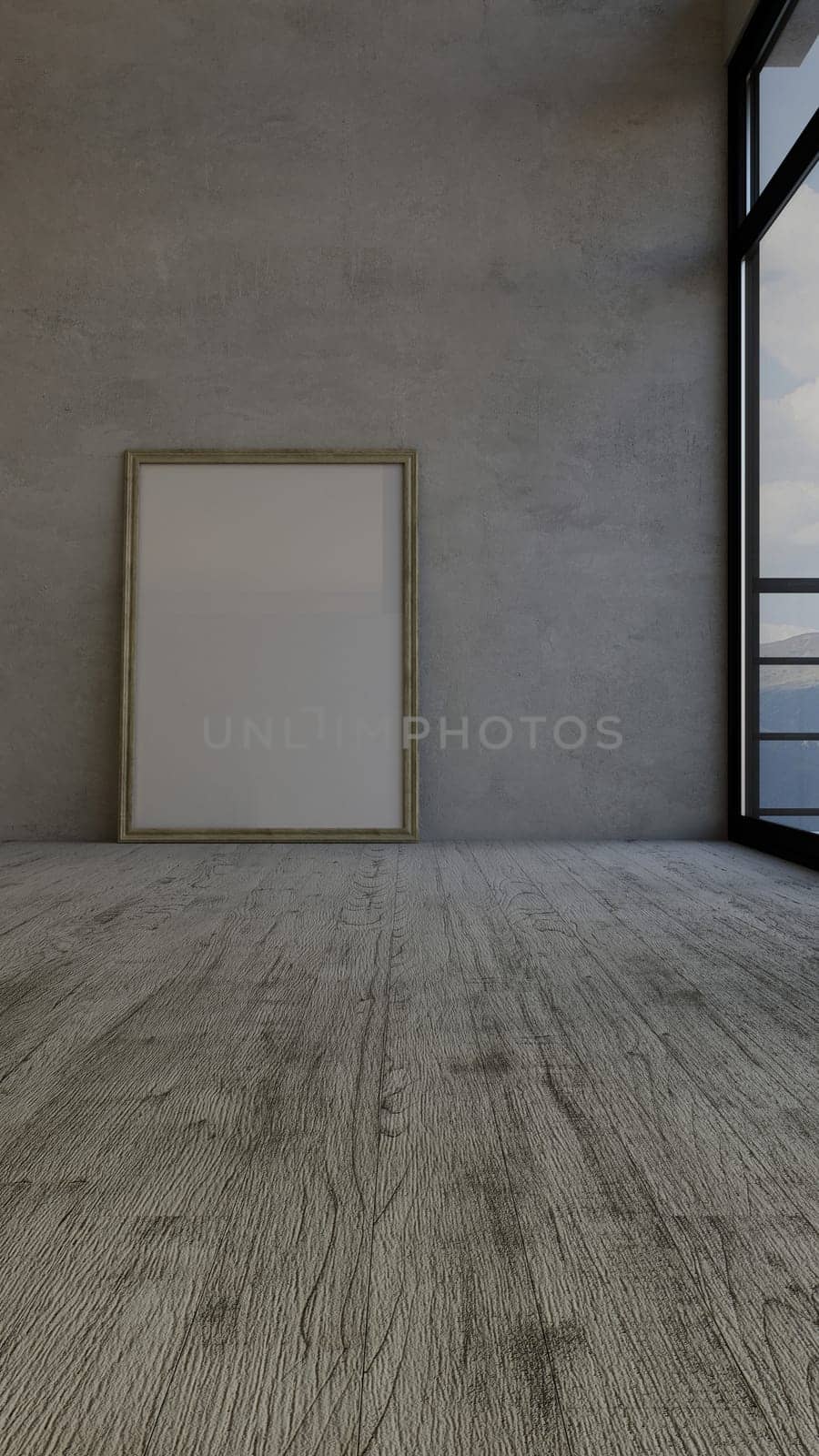 Render of 3D Contemporary Empty Room and picture frame