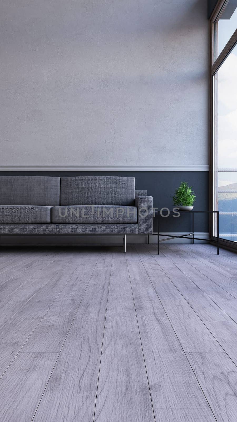 Render of 3D contemporary Living Room Interior and modern furniture