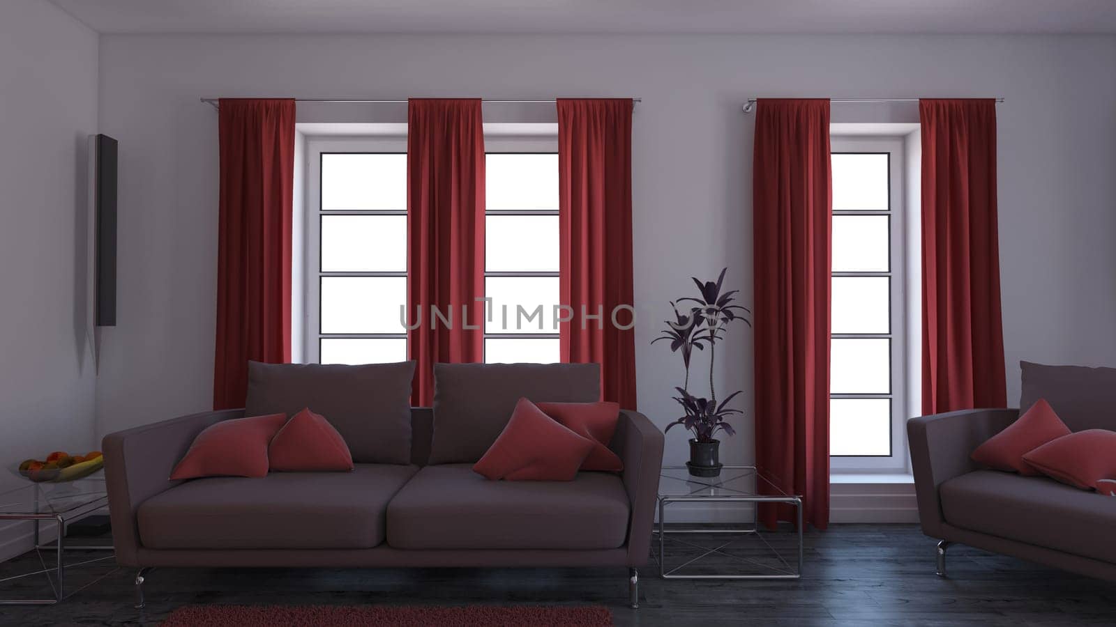 Render of 3D contemporary Living Room Interior and modern furniture