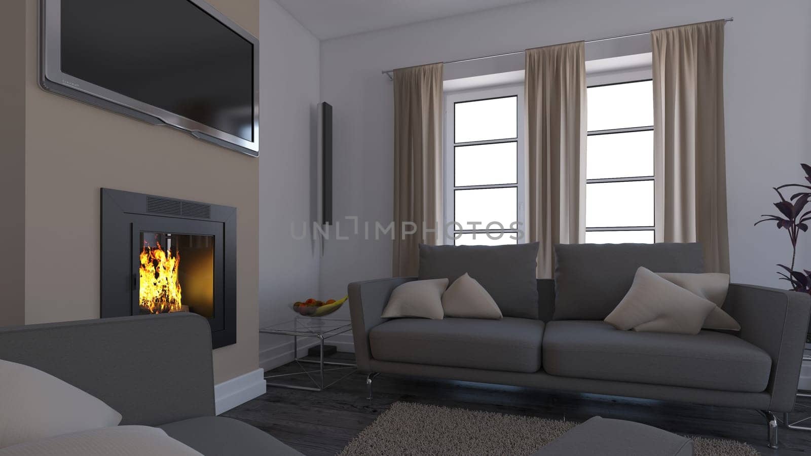 Render of 3D contemporary Living Room Interior and modern furniture