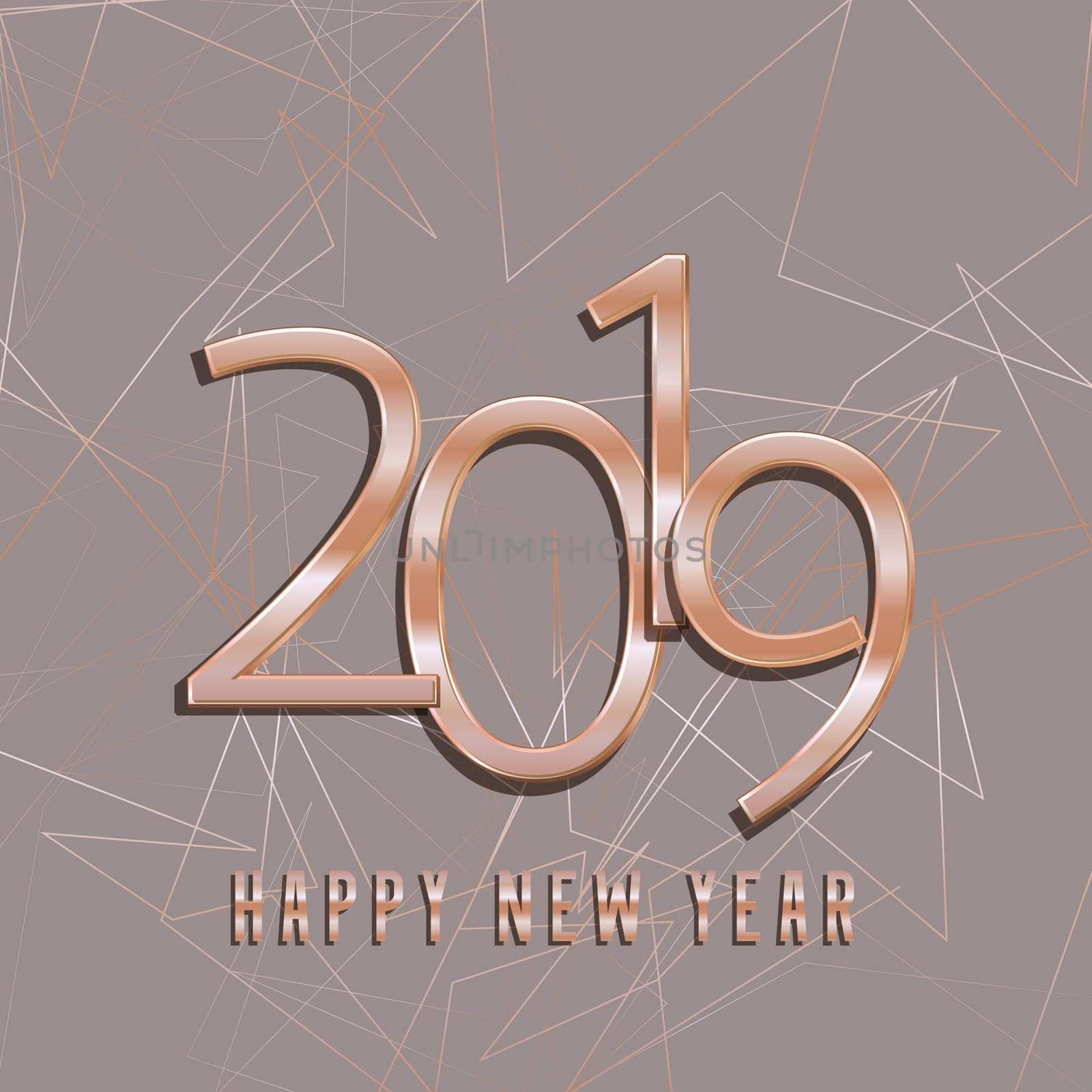Happy New Year background with a metallic rose gold design