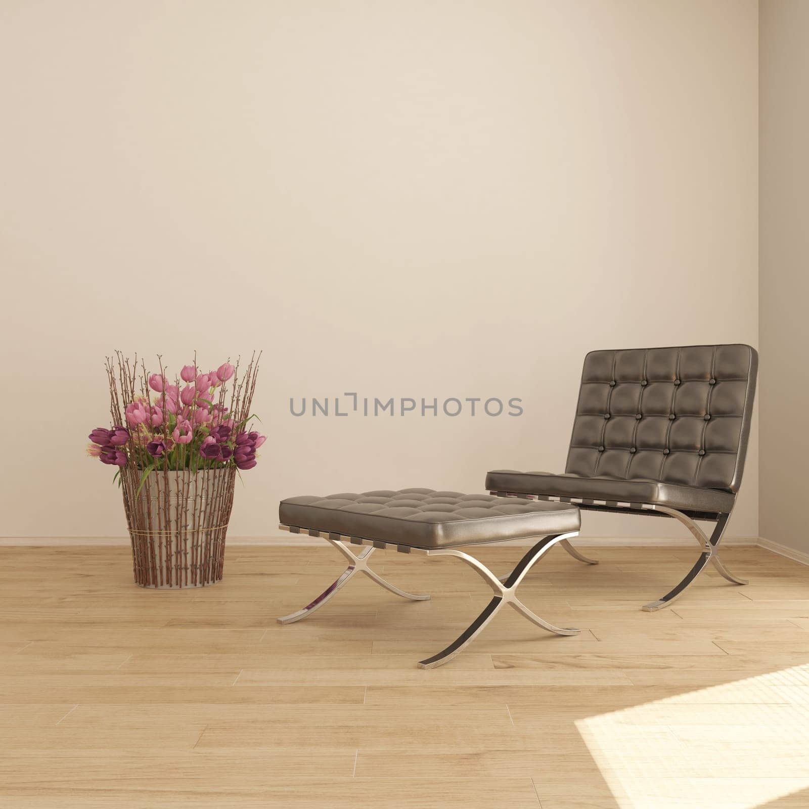 Render of 3D contemporary Living Room Interior and modern furniture