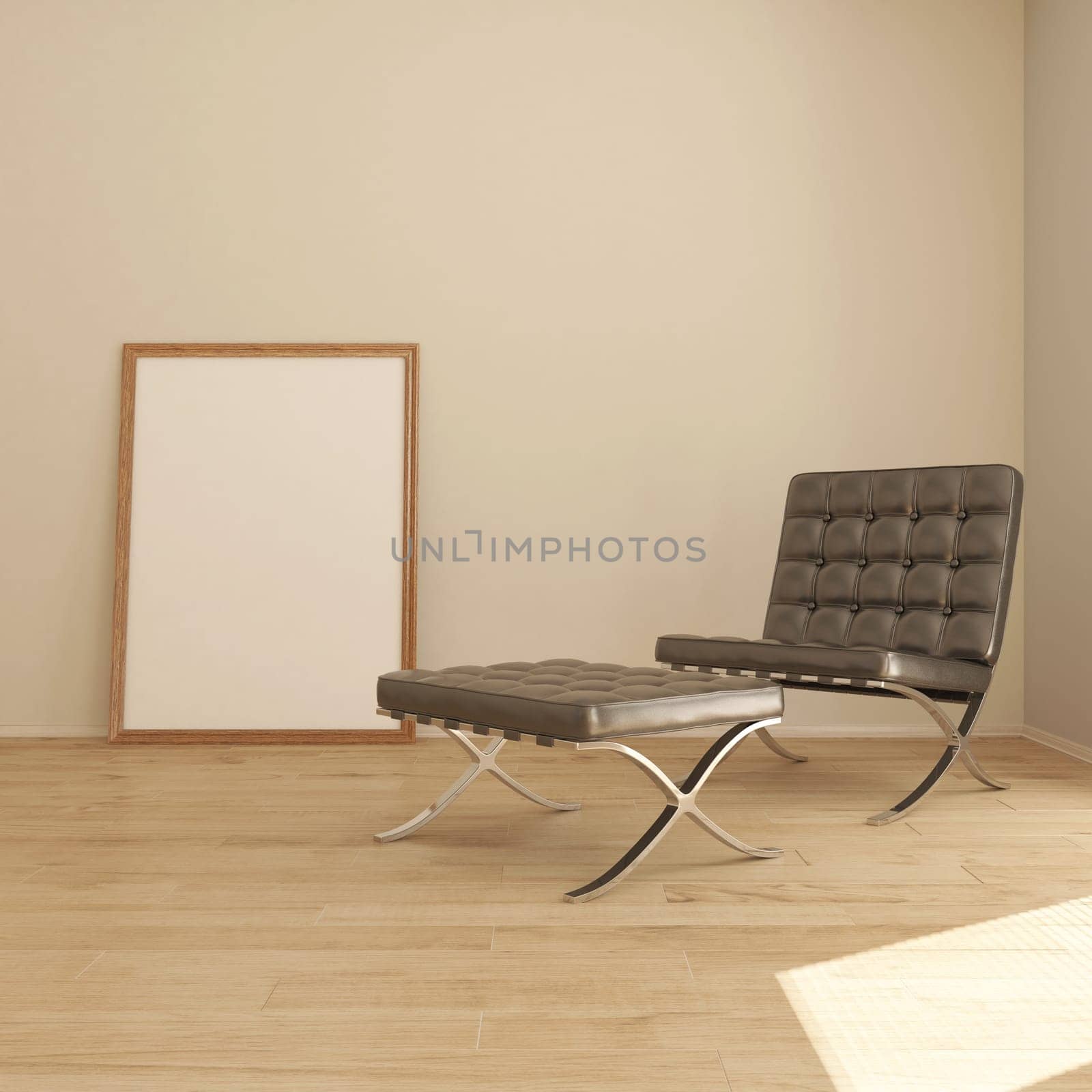 Render of 3D contemporary Living Room Interior and modern furniture