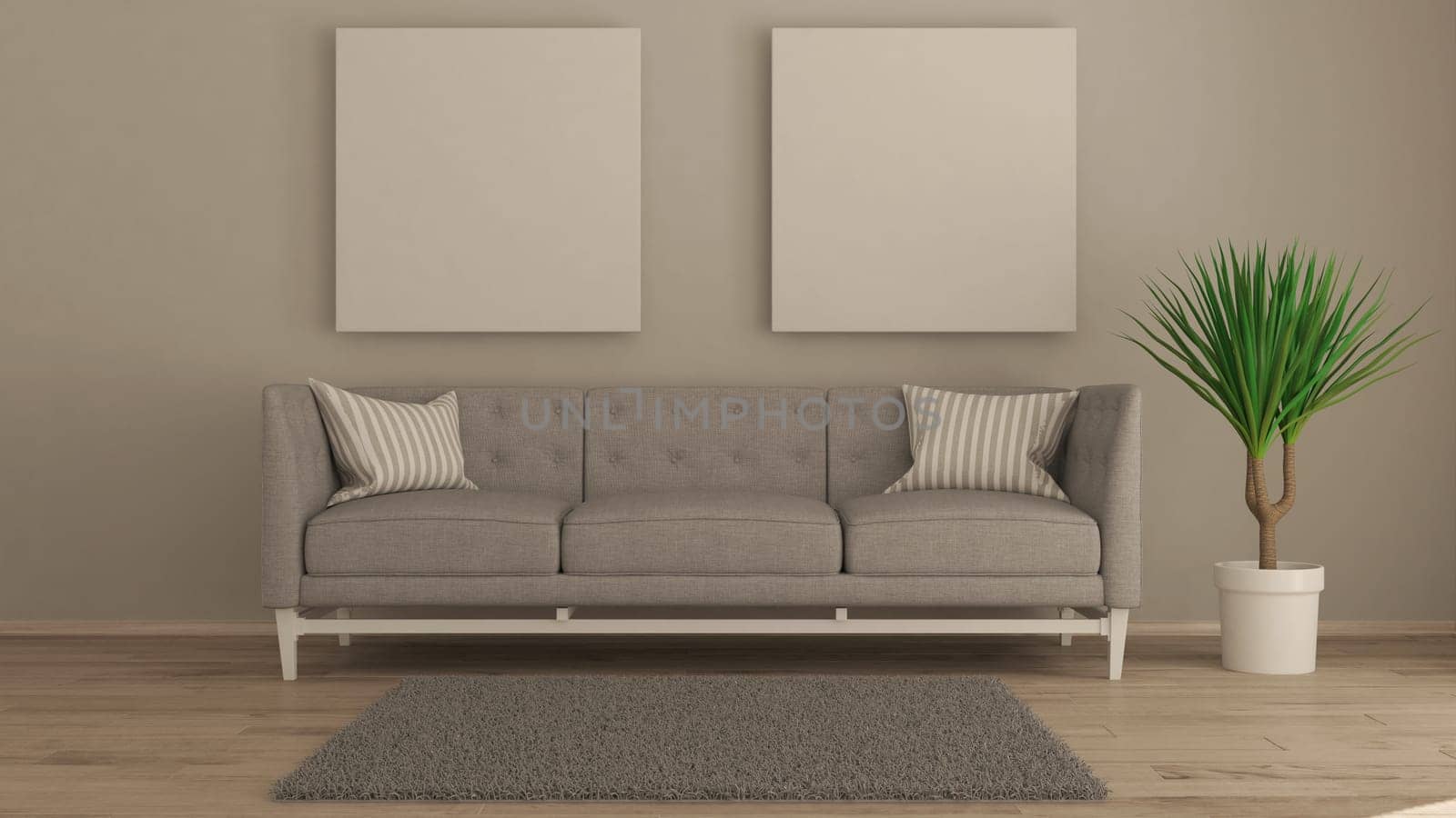 Render of 3D contemporary Living Room Interior and modern furniture
