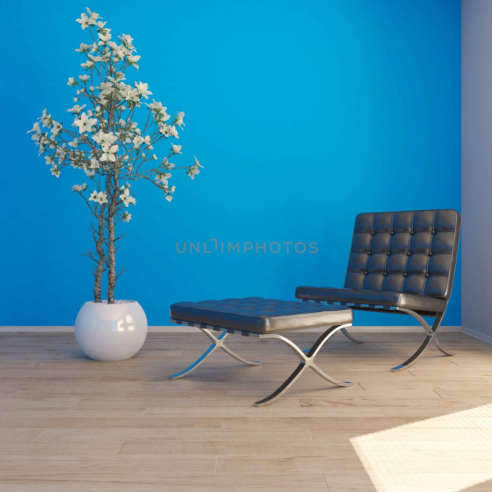 Render of 3D contemporary Living Room Interior and modern furniture