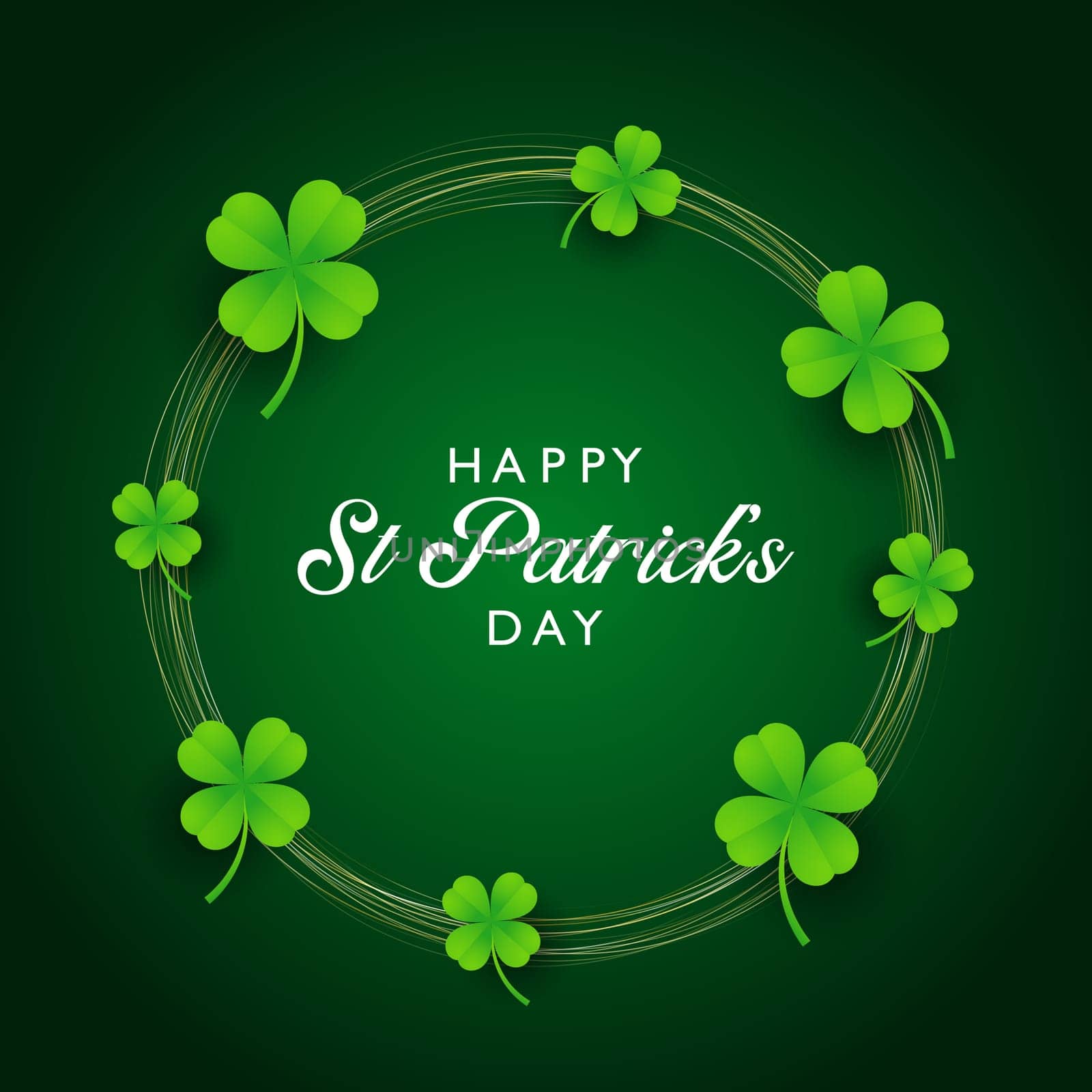 St Patricks Day background with shamrock on a gold circular frame