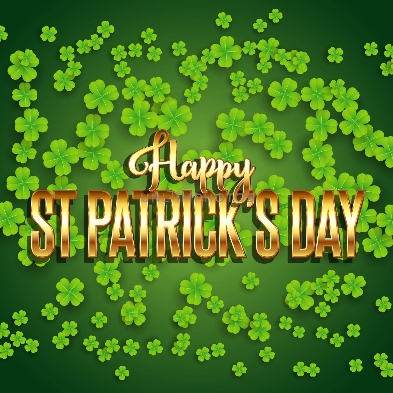St Patrick's Day background with shamrock and metallic gold text