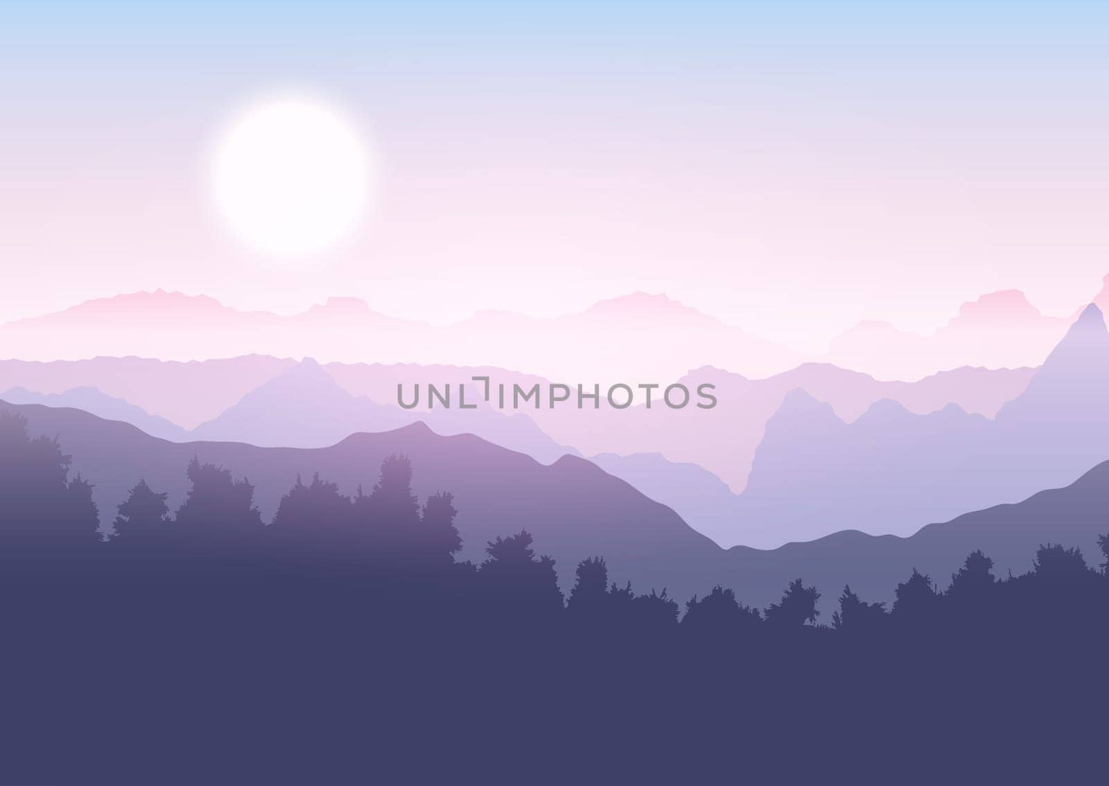 Silhouette of a tree and mountain landscape