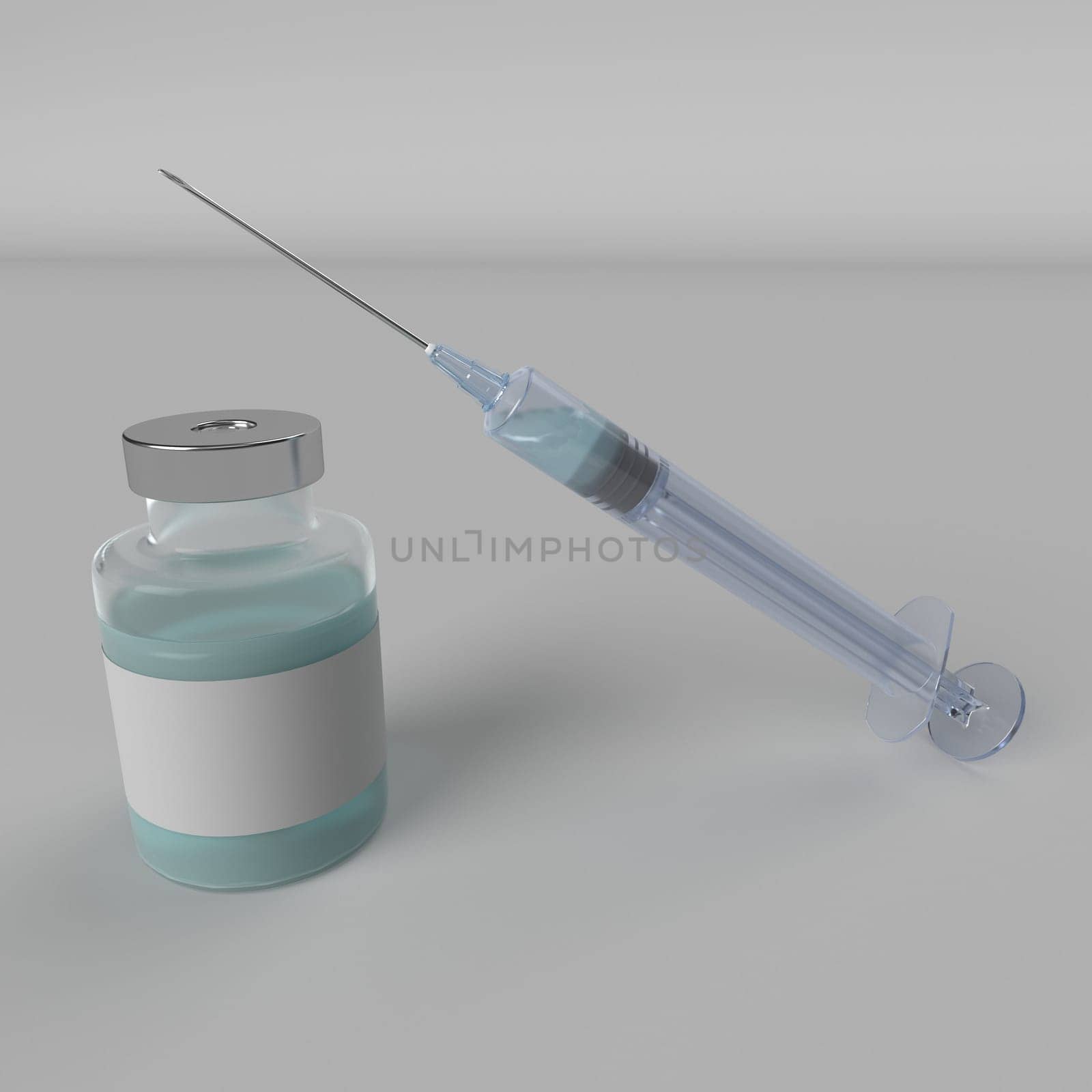 3d render of Covid 19 vaccination and syringe