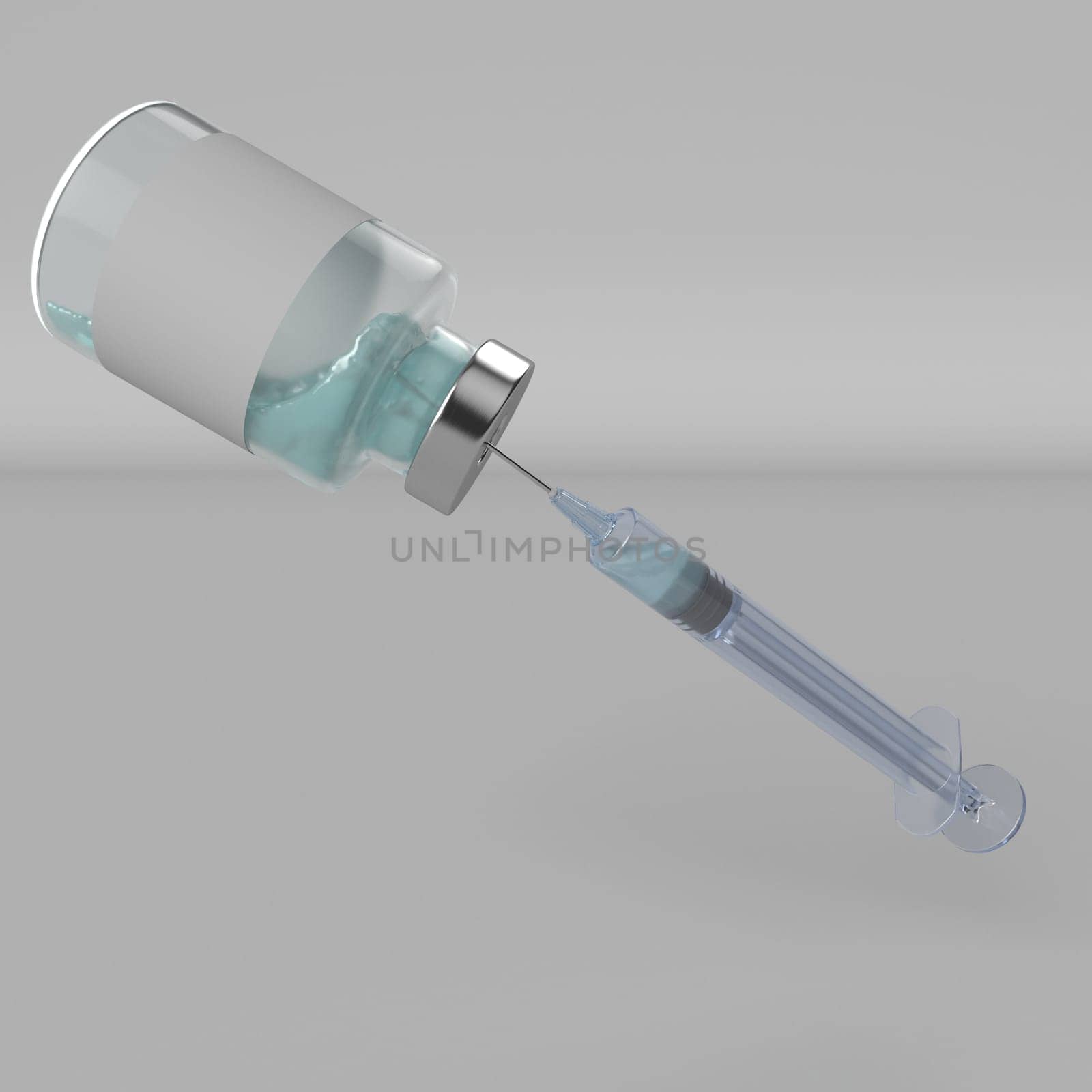 3d render of Covid 19 vaccination and syringe