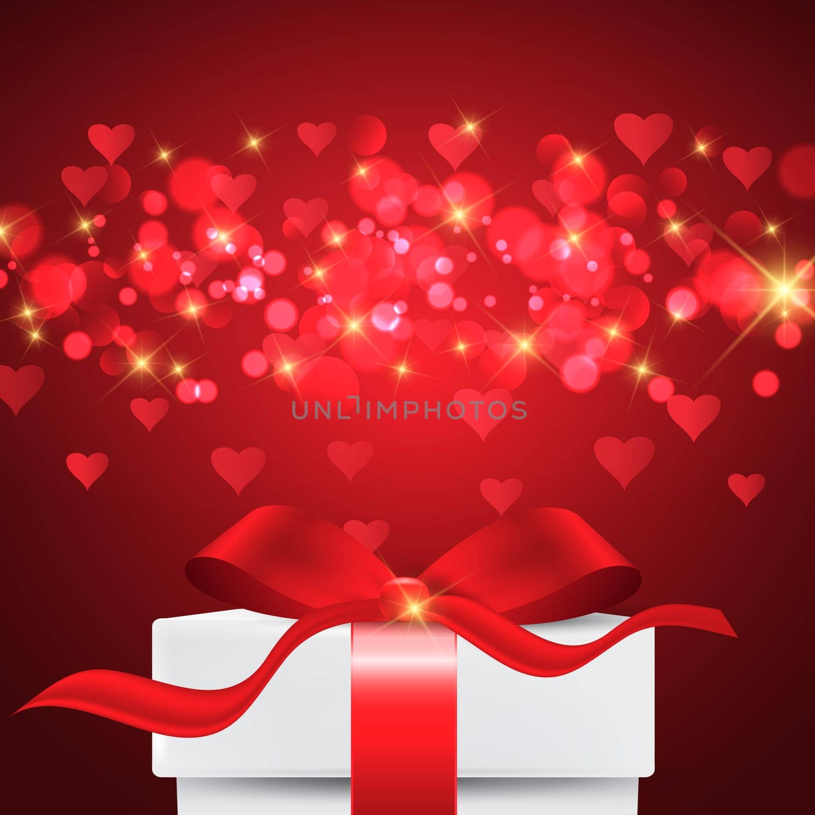 Valentine's Day background with gift box on bokeh lights design