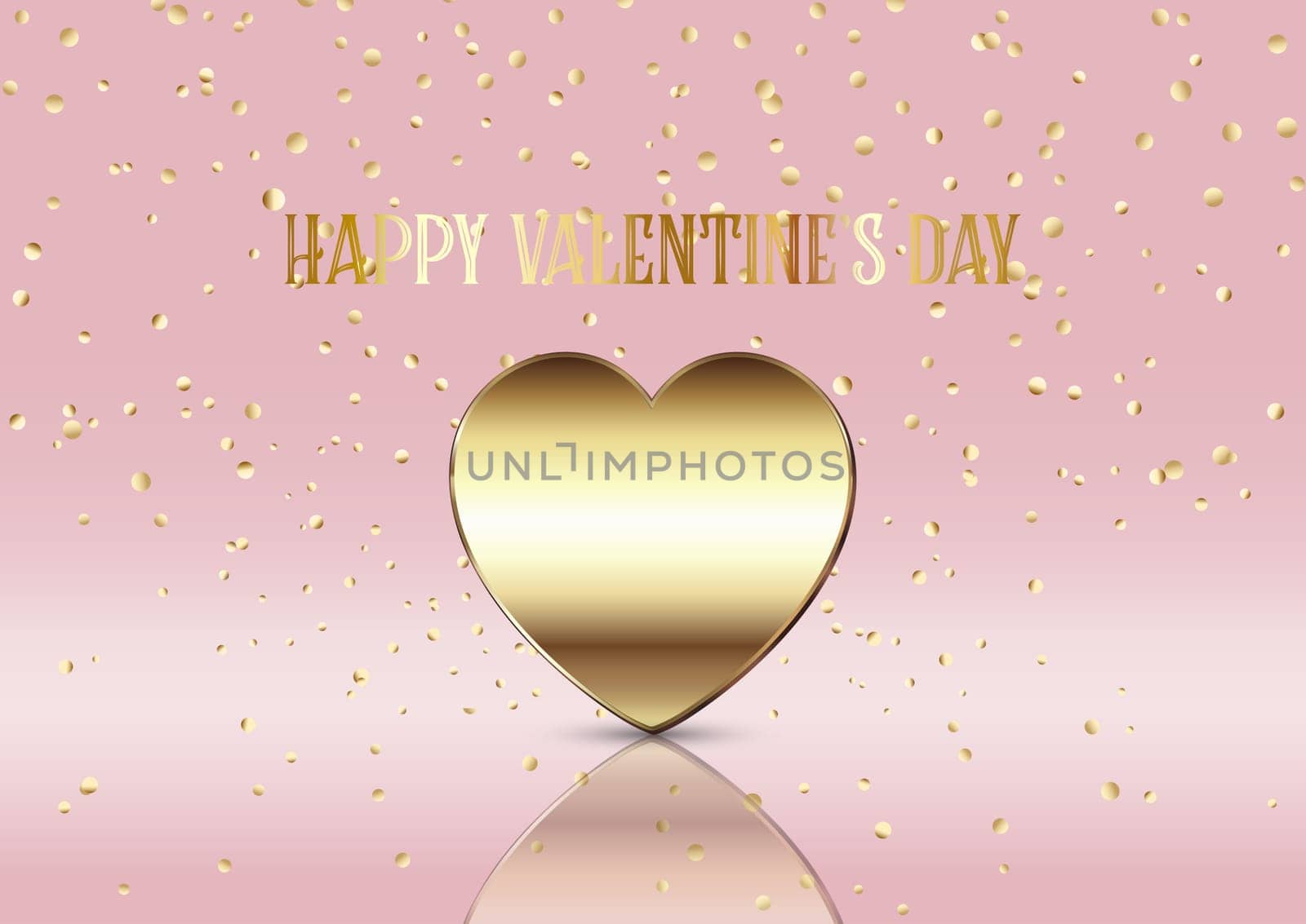 Valentine's Day background with gold heart and falling confetti