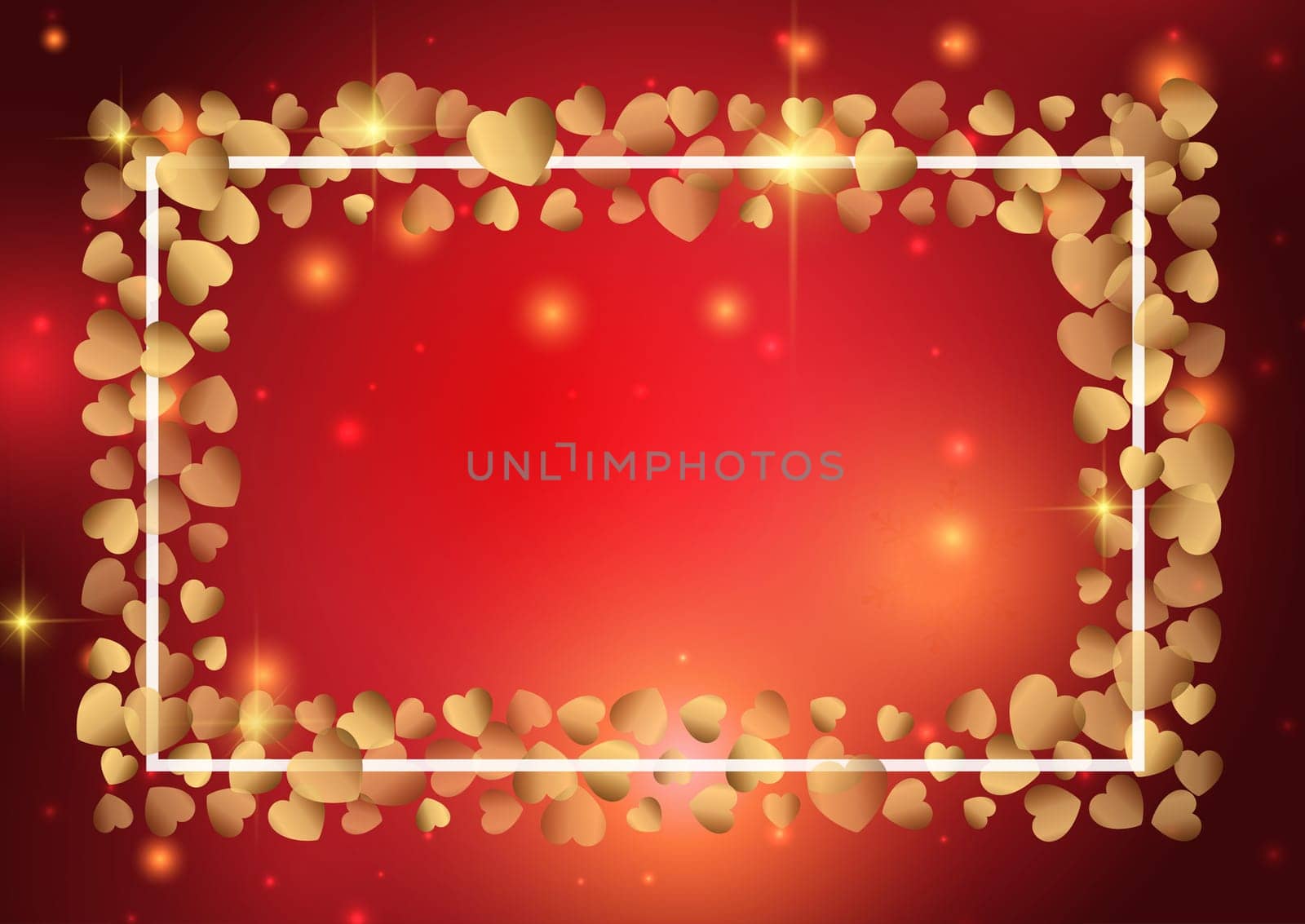 Valentine's Day background with a gold hearts frame