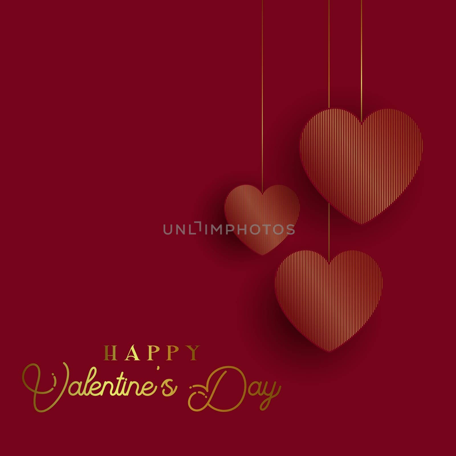 Valentine's Day background with hanging gold hearts