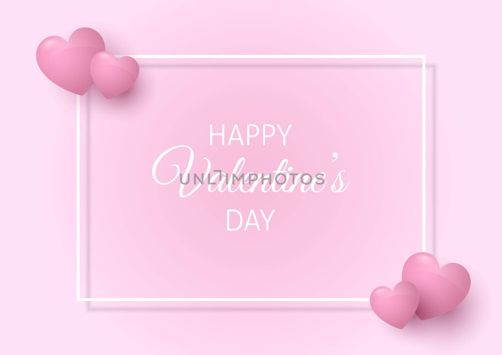 Valentines Day background with white border and pink hearts
