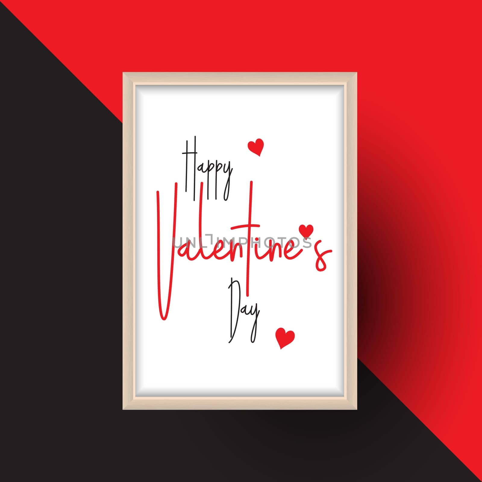 Valentines Day background with decorative text in a wooden frame