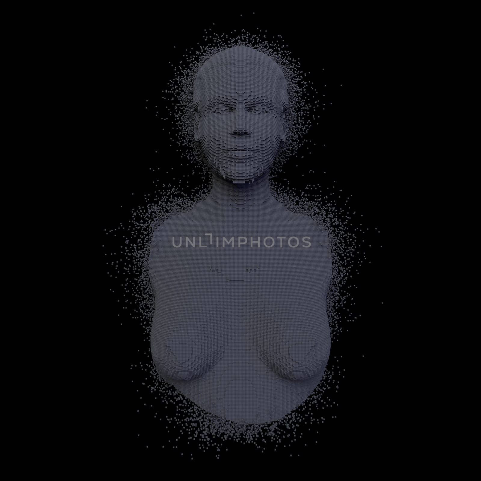 3d render of Abstract voxel human face
