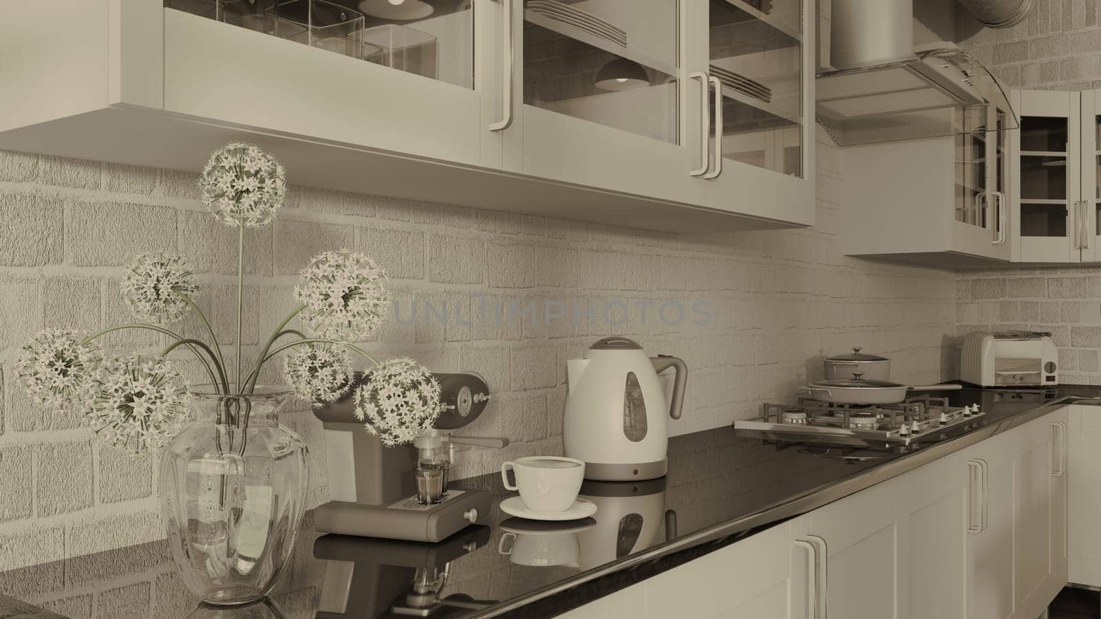 3D render of a contemporary kitchen