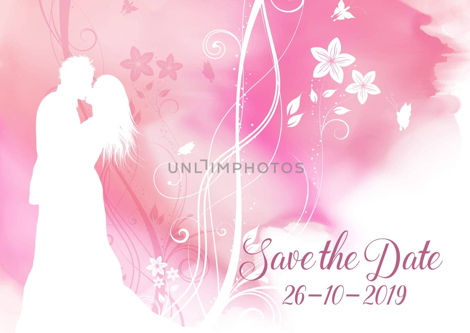 Save the date decorative invitation with floral watercolour design