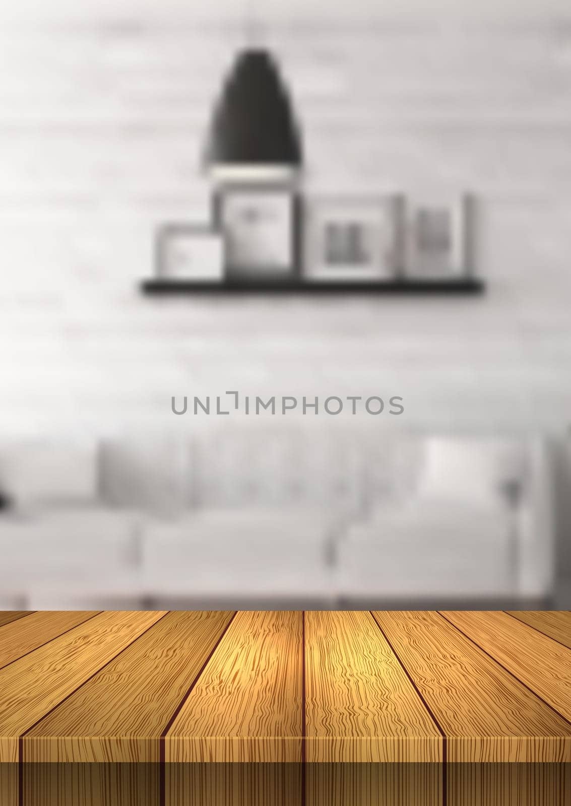 Wooden table looking out to a defocussed lounge