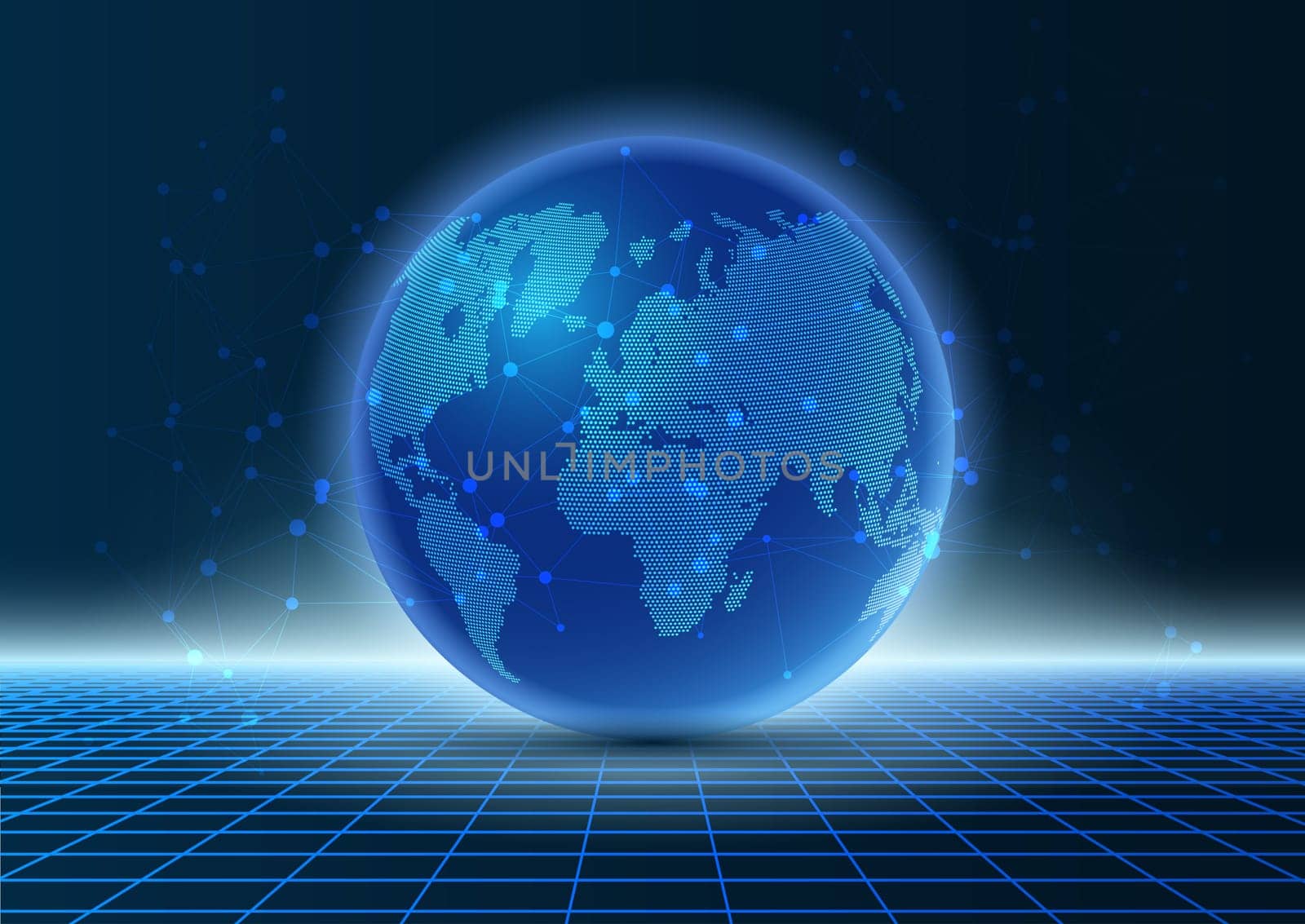 Modern techno design background with perspective grid and globe