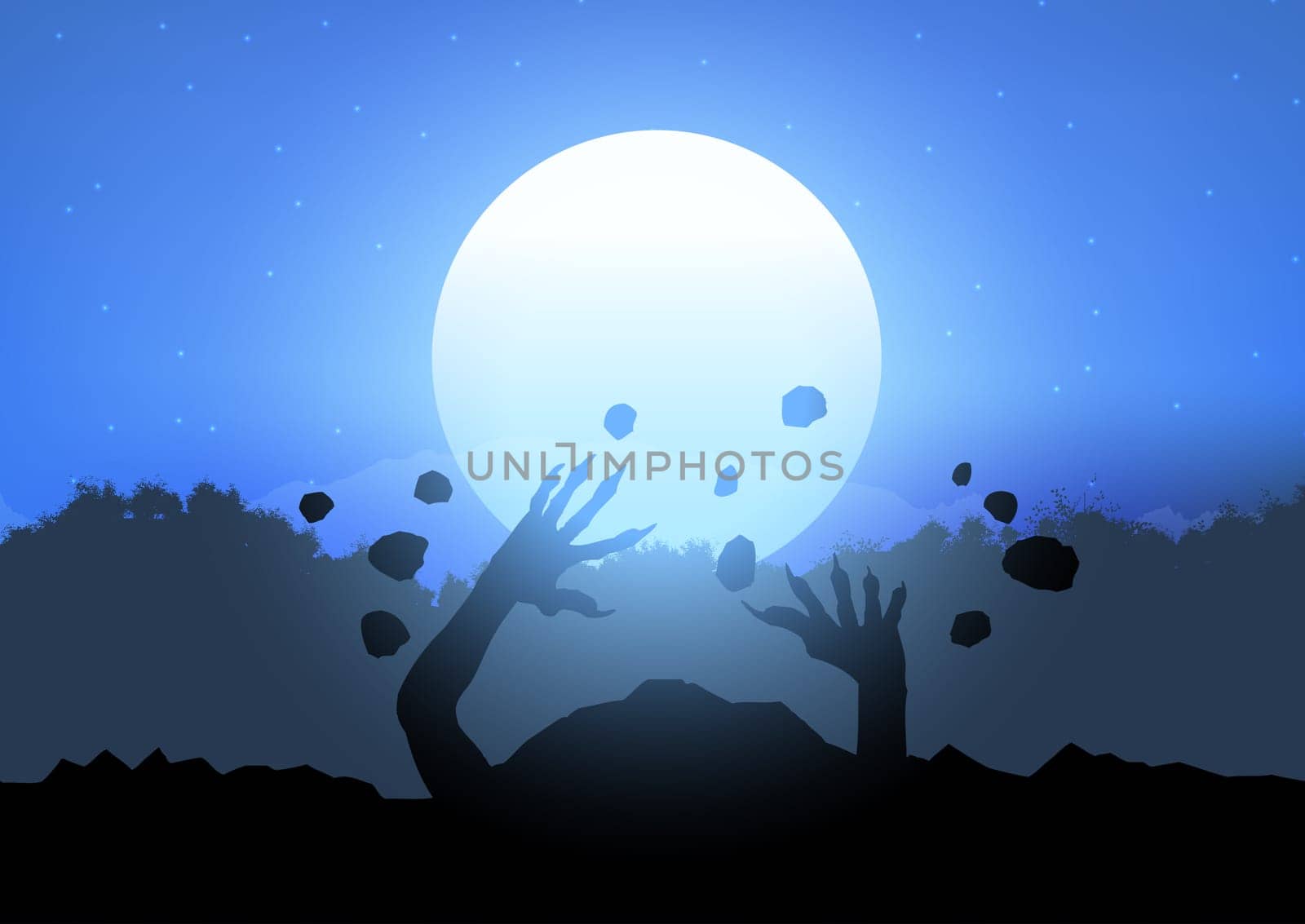 Silhouette of a zombie erupting from the ground