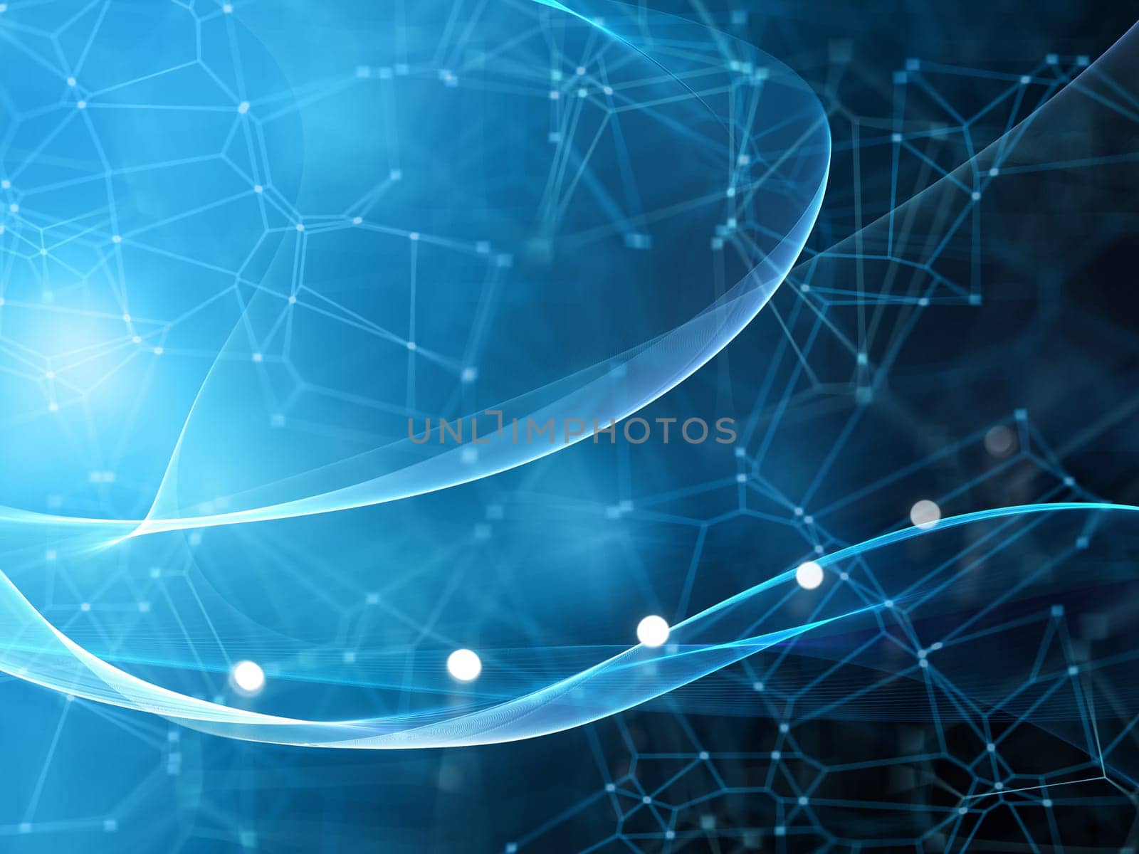 3D abstract techno background with flowing lines and connecting lines and dots
