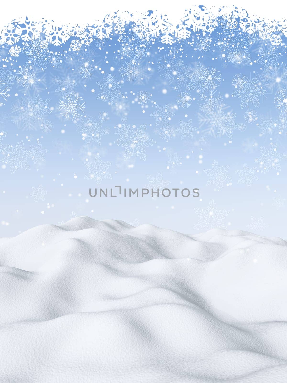 3D render of a Christmas background with snowy scene