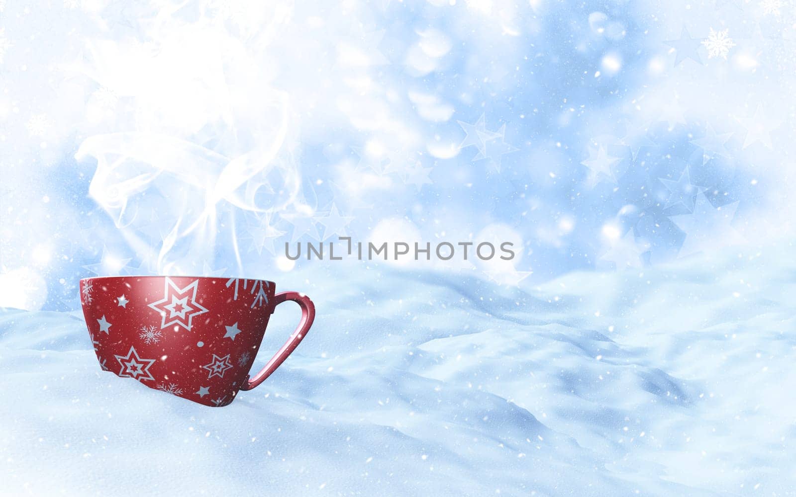 3D render of a Christmas mug in snowy landscape
