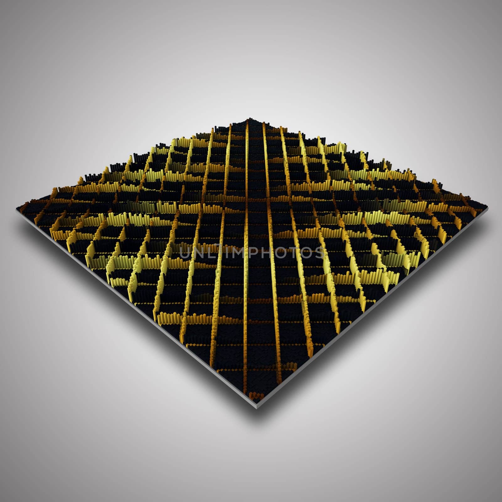 3D render of a background with extruding gold and black bars