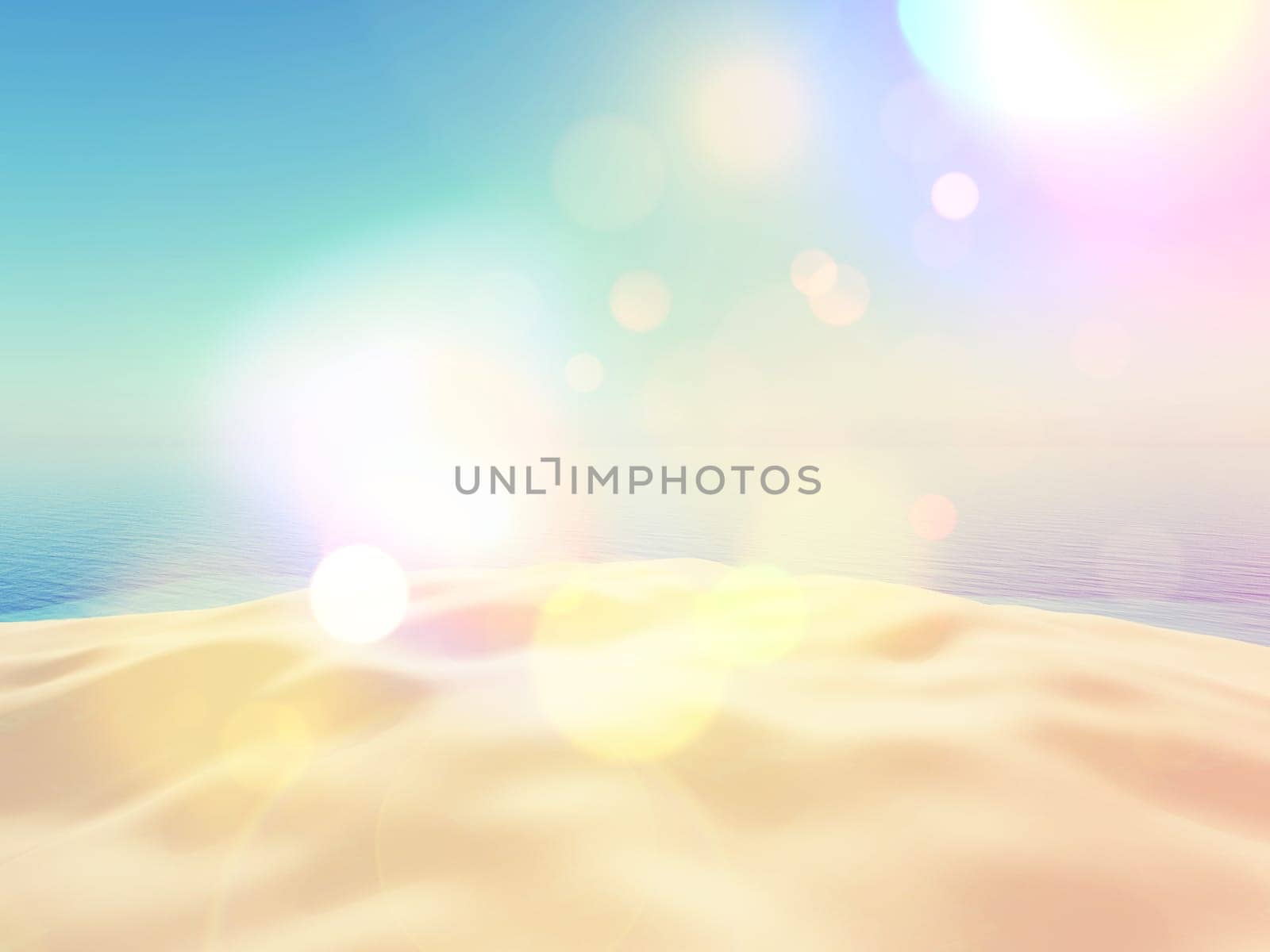 3D render of a beach landscape with vintage retro effect