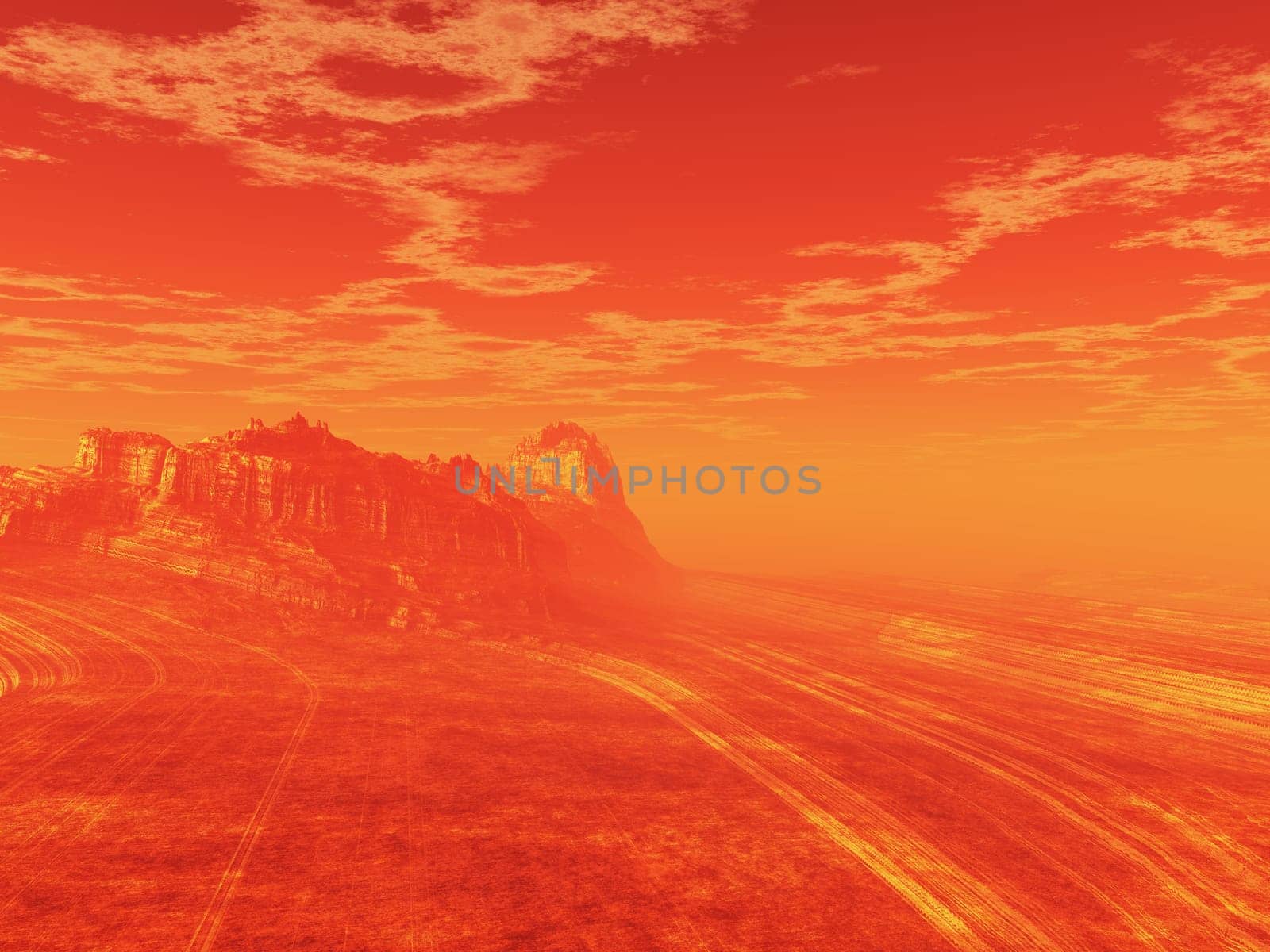 3D render of a Mars like surreal landscape