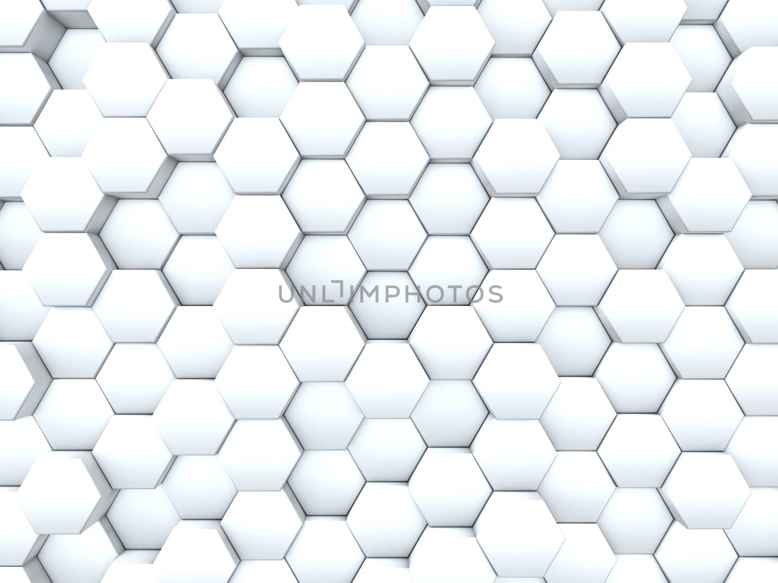 3D render of a background of a wall of extruding hexagons